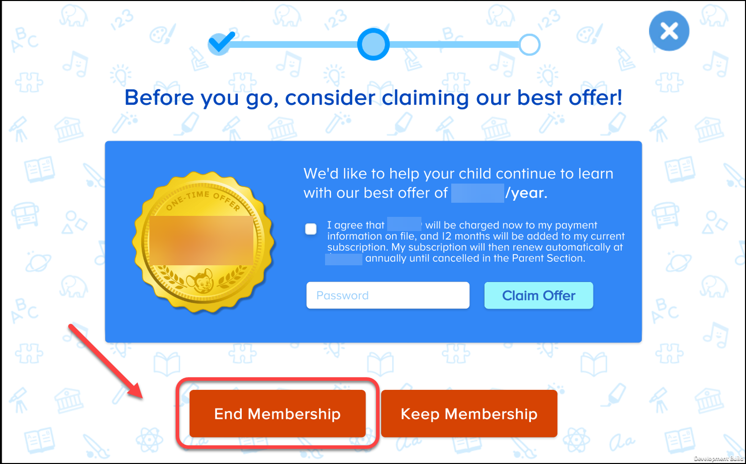 Screenshot of the ABCmouse learning platform subscription screen. 