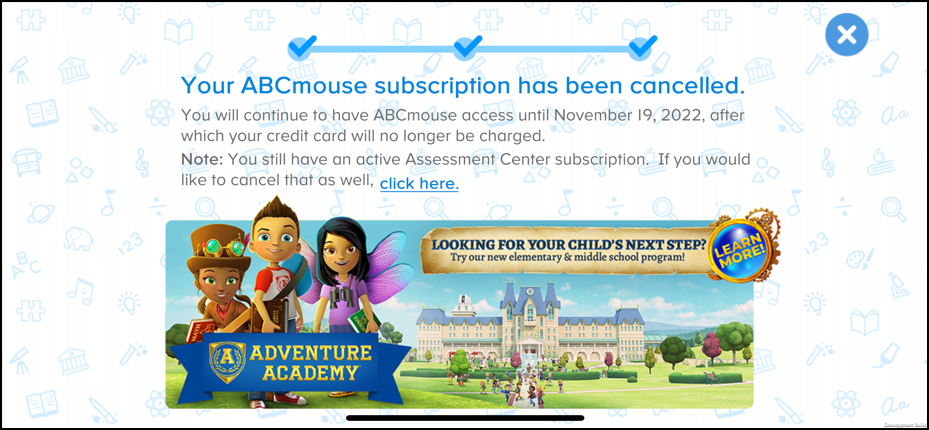Screenshot of the ABCmouse learning platform subscription screen. 