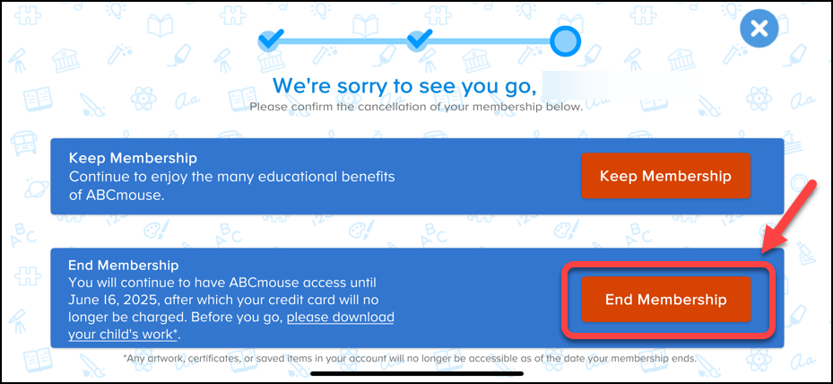 Screenshot of the ABCmouse learning platform subscription screen. 
