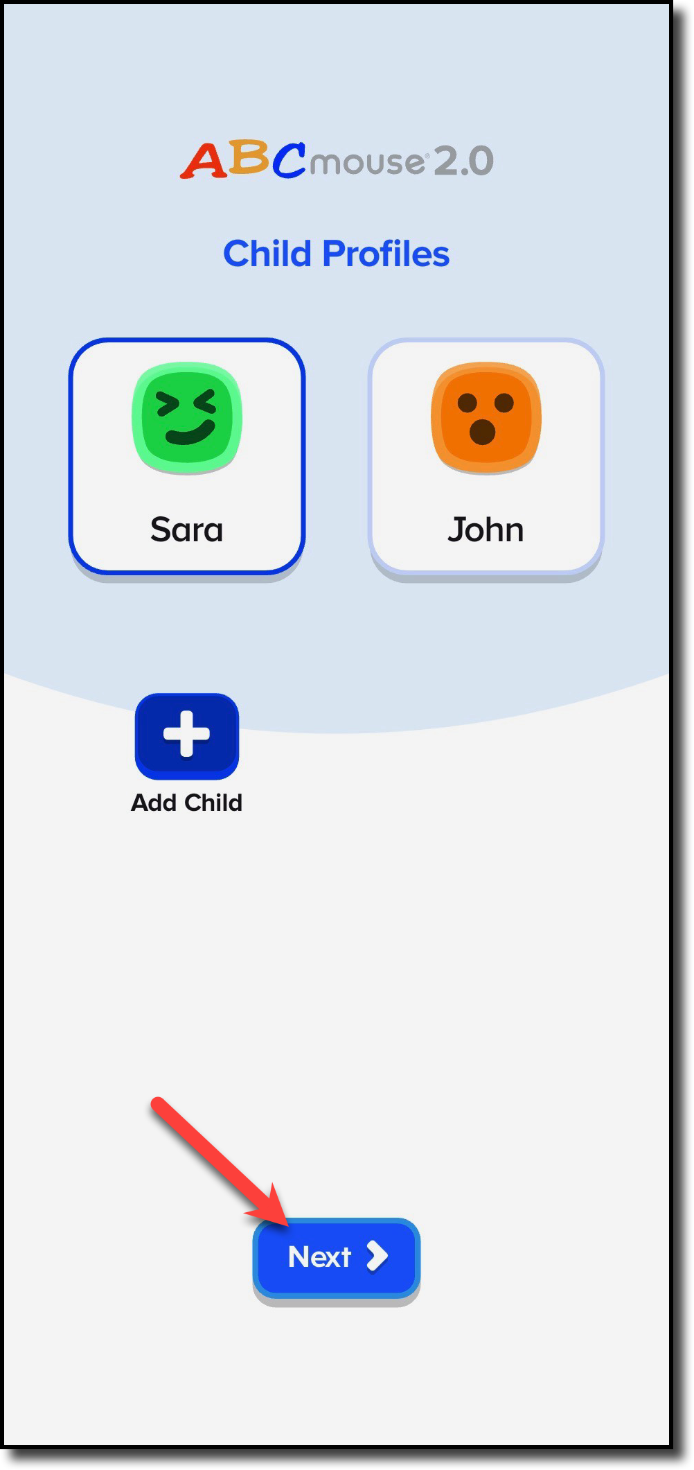 4 - child profile screen - click next.png