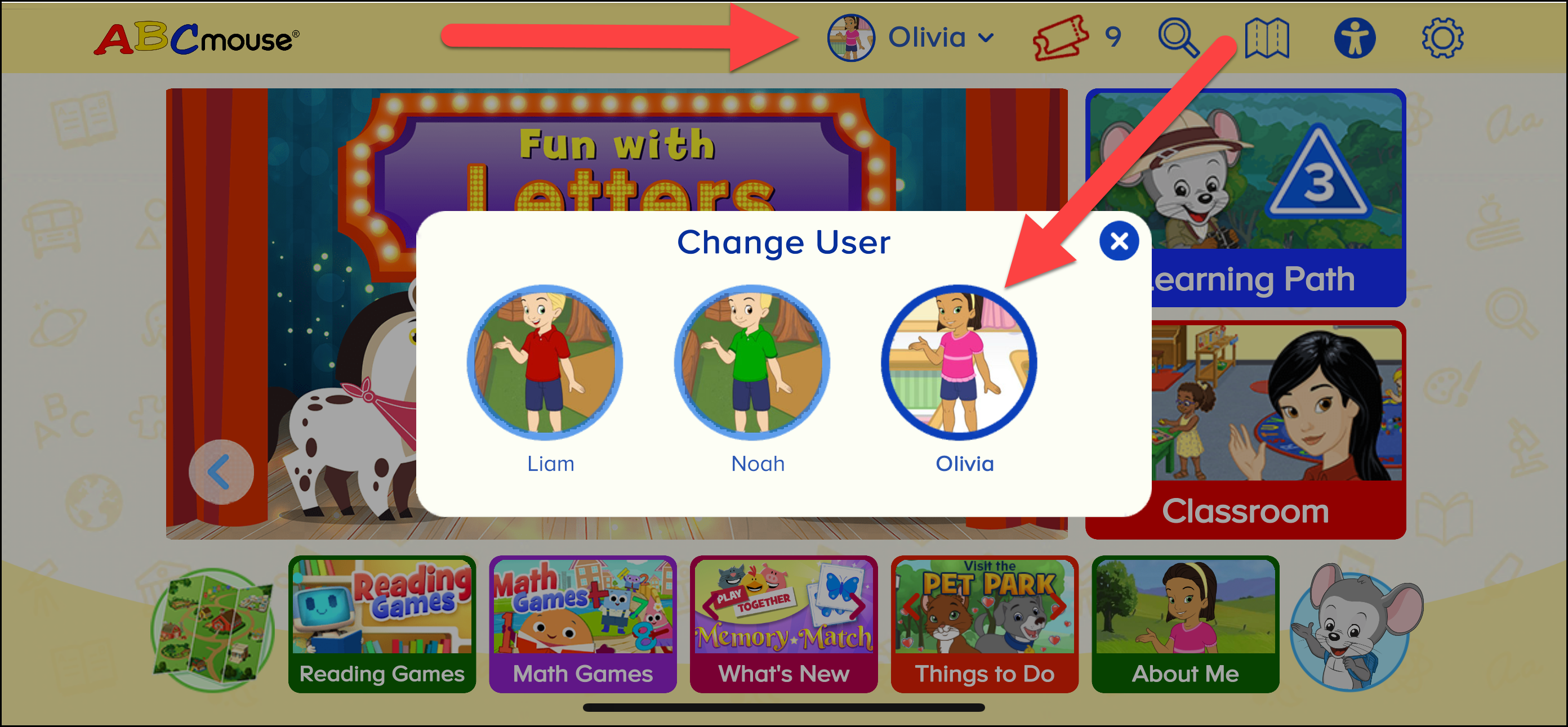 Change User pop up pointing to avatar profile.png