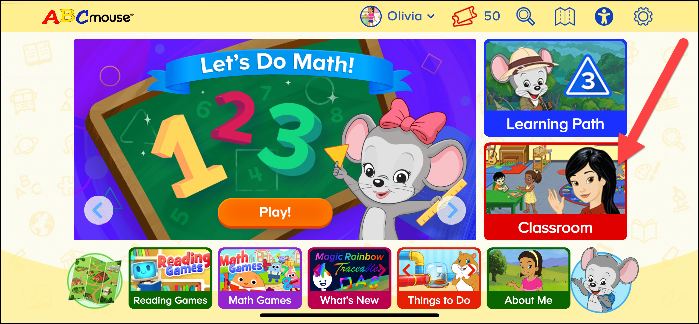 Aplicación ABCmouse que apunta a classroom.png