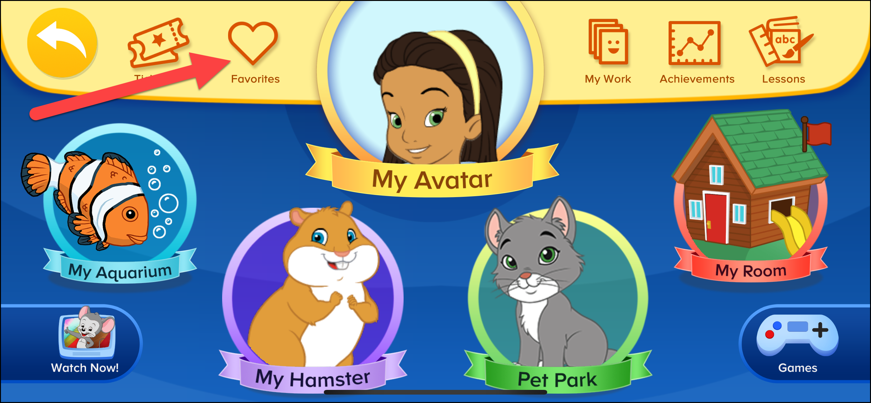 ABCmouse Acerca de mí apuntando a Favoritos.png