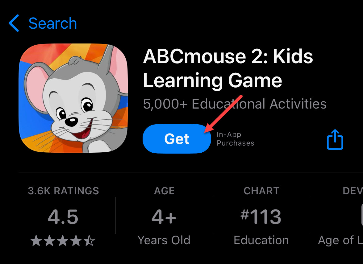 IOS app store pointing at the Get button for ABCmouse 2.jpg