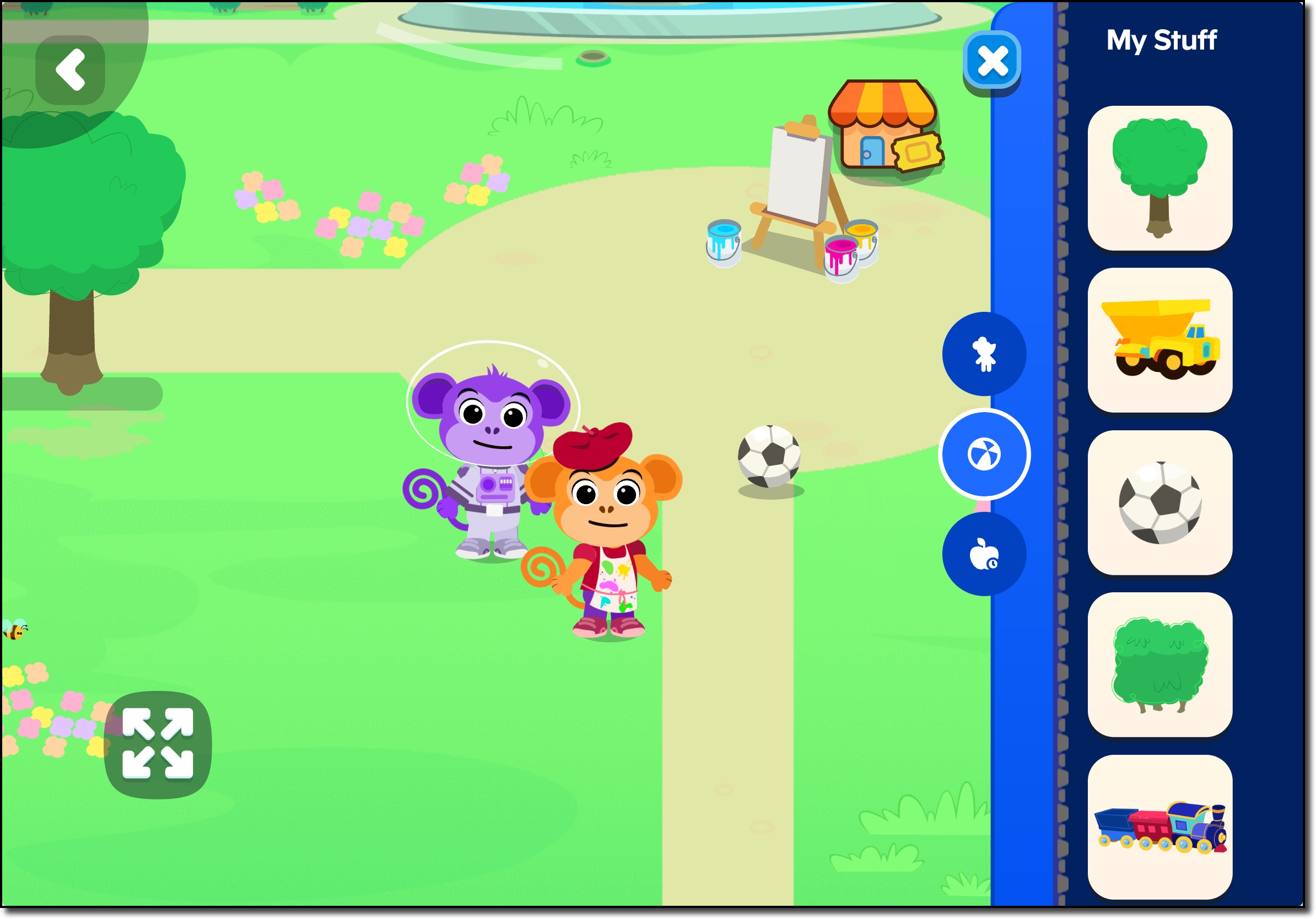 My Stuff screen in ABCmouse 2 showing balls and other collectible items in inventory