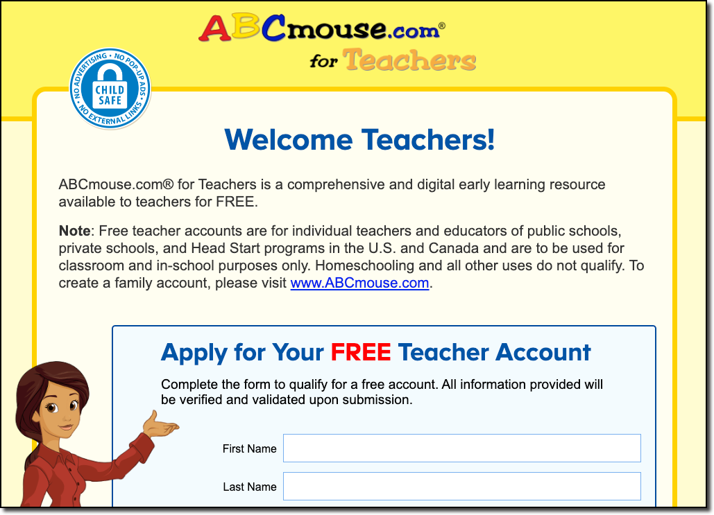 ABCmouse for Teachers sign-up form showing fields for name email and school info.png