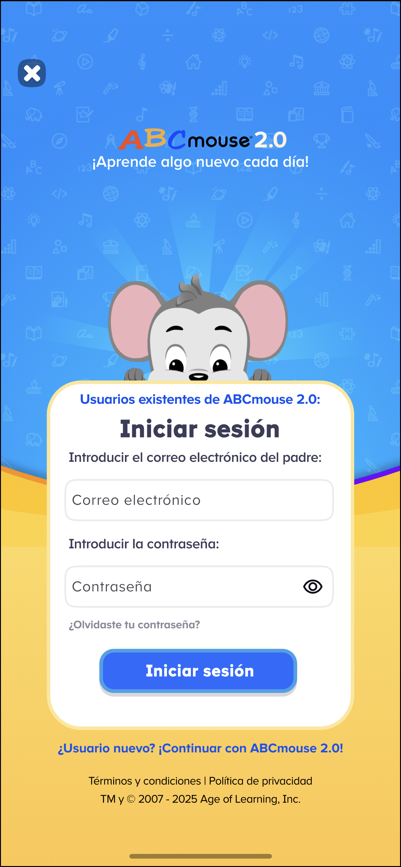 Espanol (Mexico) Iniciar sesion or log in screen for ABCmouse 2 app.png