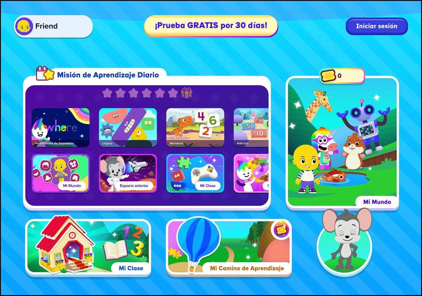 Espanol ABCmouse 2 v1.48.0 Student homepage showing free 30 day button.jpg