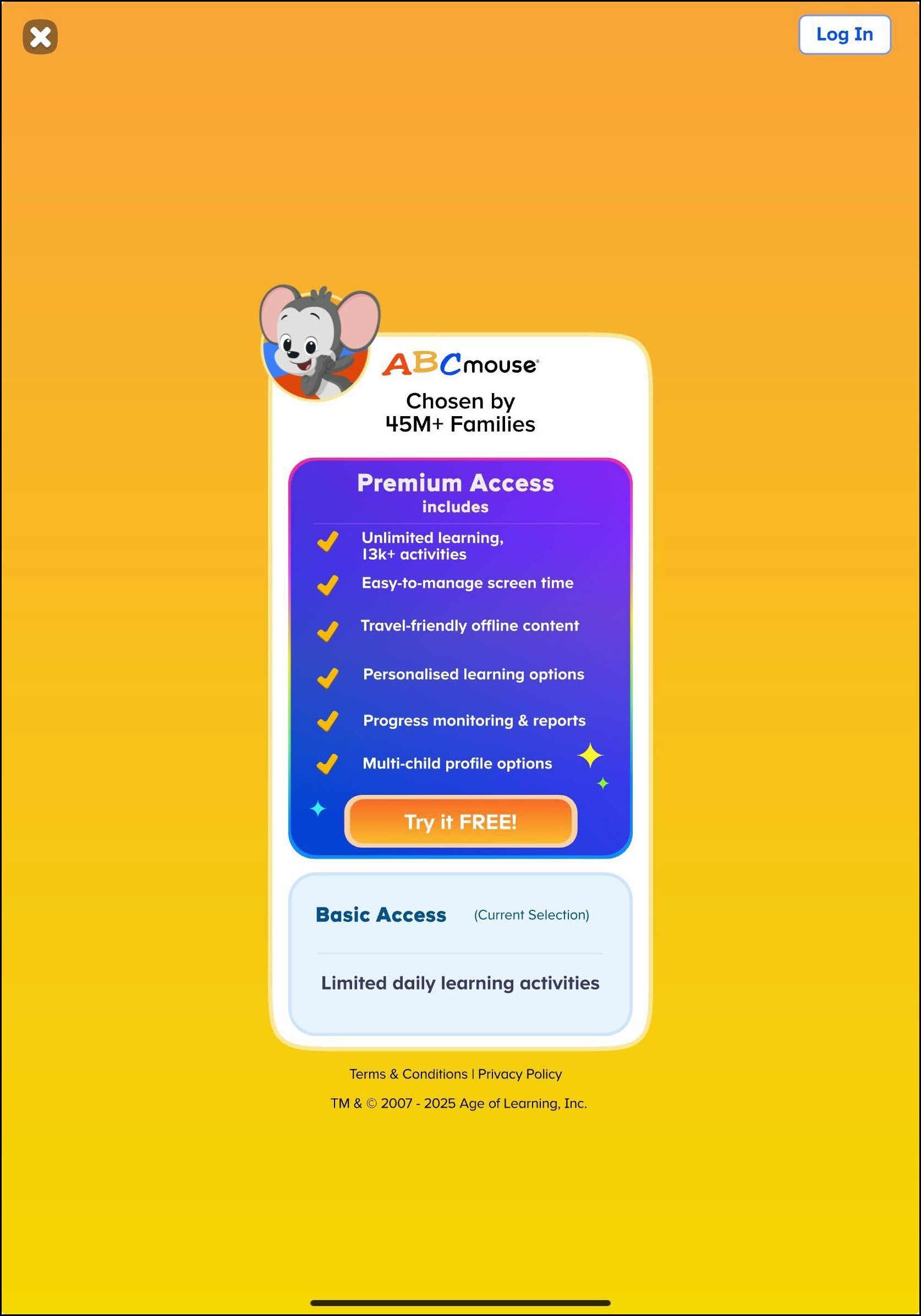English (Australia) ABCmouse 2 v1.48.0 Premium access incluses upgrade now button vs basic access.jpg