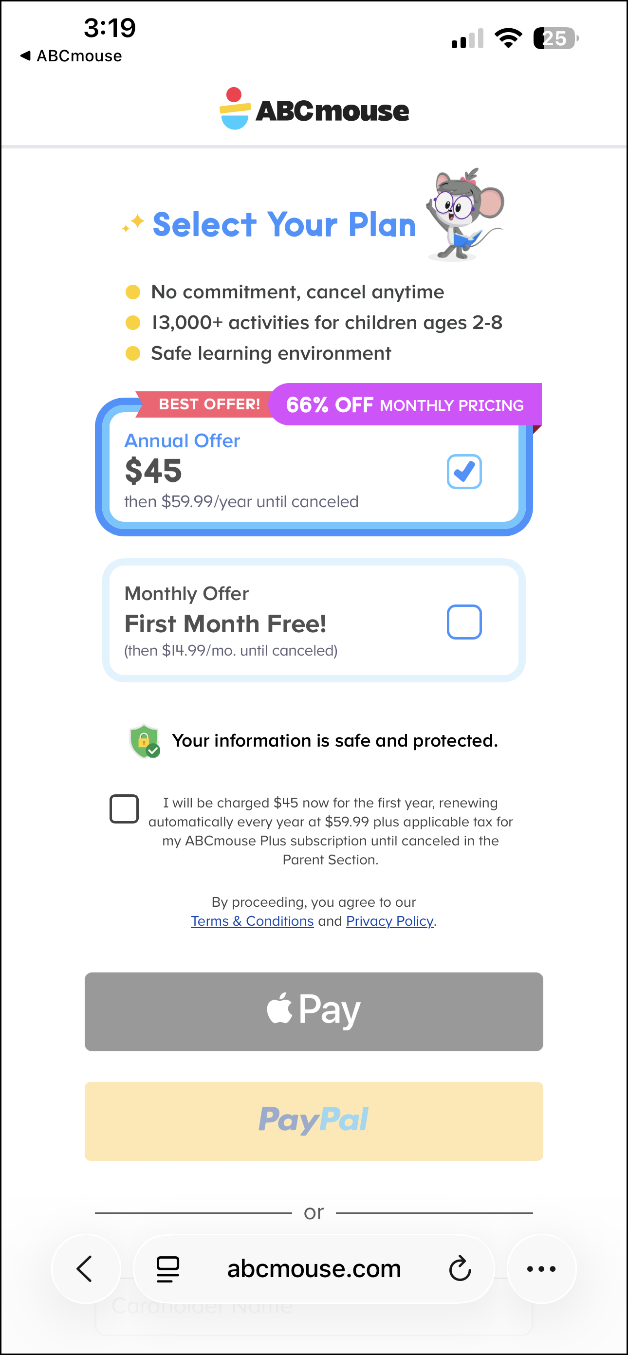 English ABCmouse 2 v1.52.1 redirects to webview - choose a plan free 30 day trail with the 14.99 monthly or best value with 45.00 annual.png