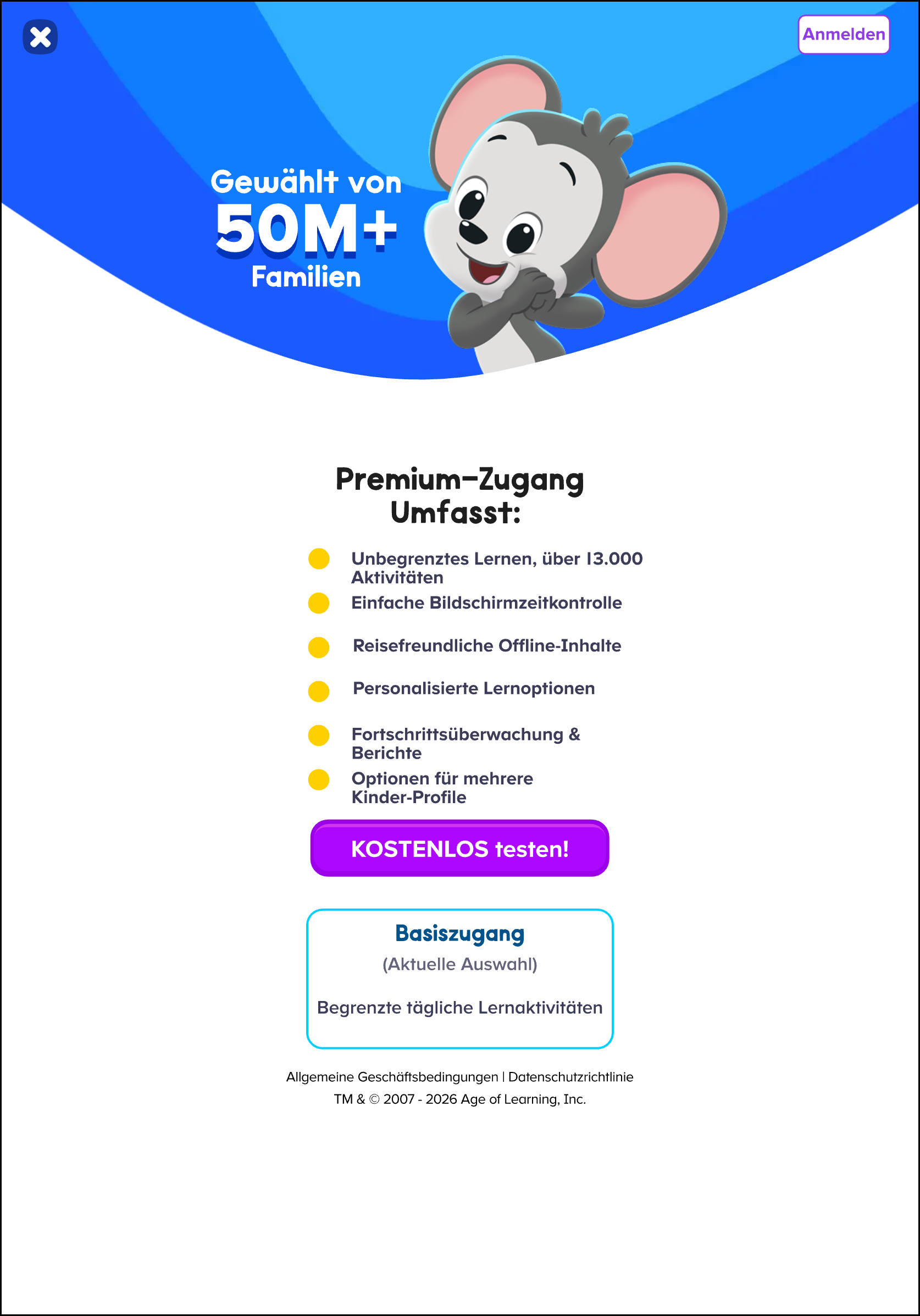 Deuthsch (German) ABCmouse 2 v1.53.0 Premium access with free month offer vs basic access limit activities.png