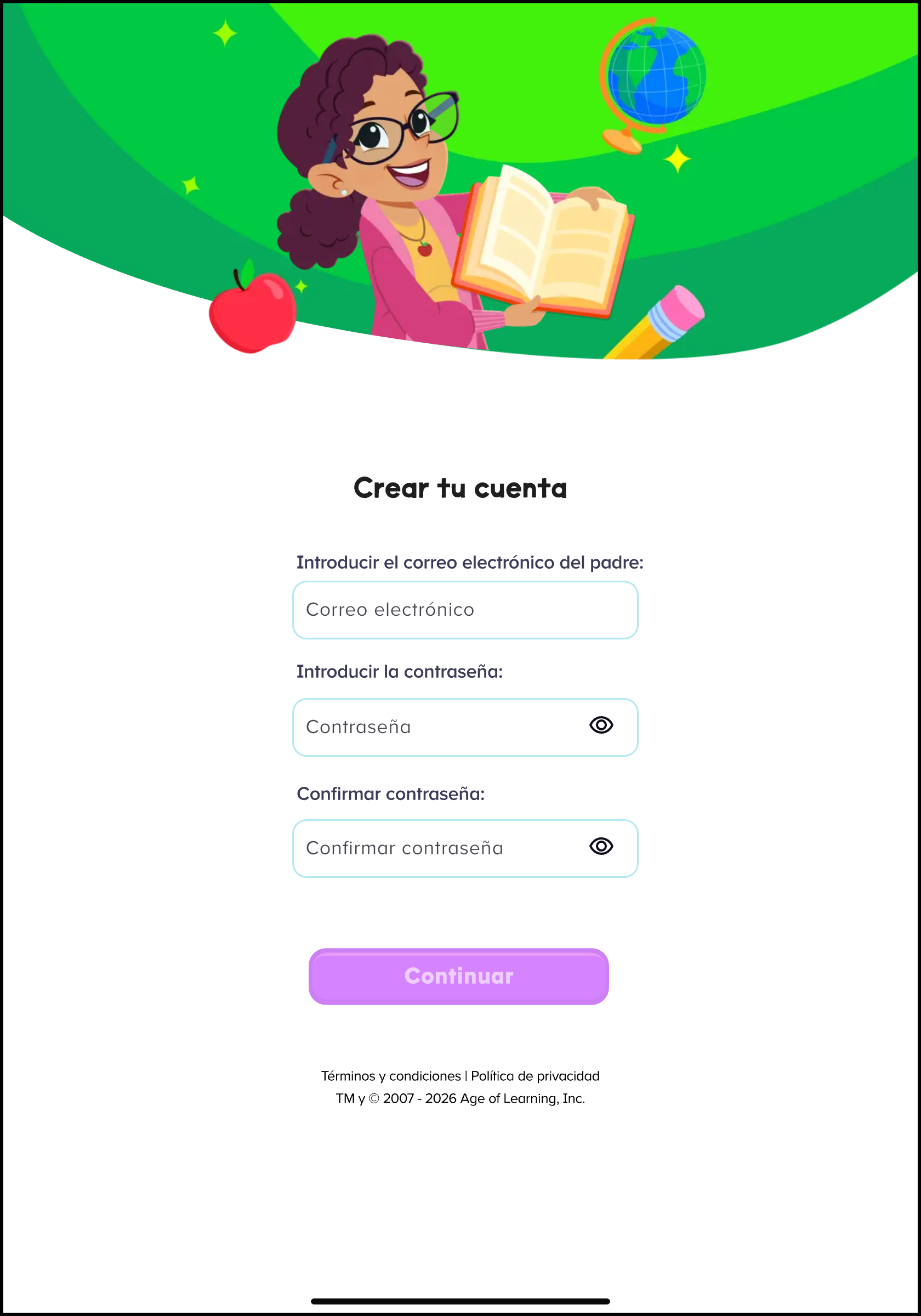 Espanol ABCmouse 2 v1.53.0 Create an account page.png