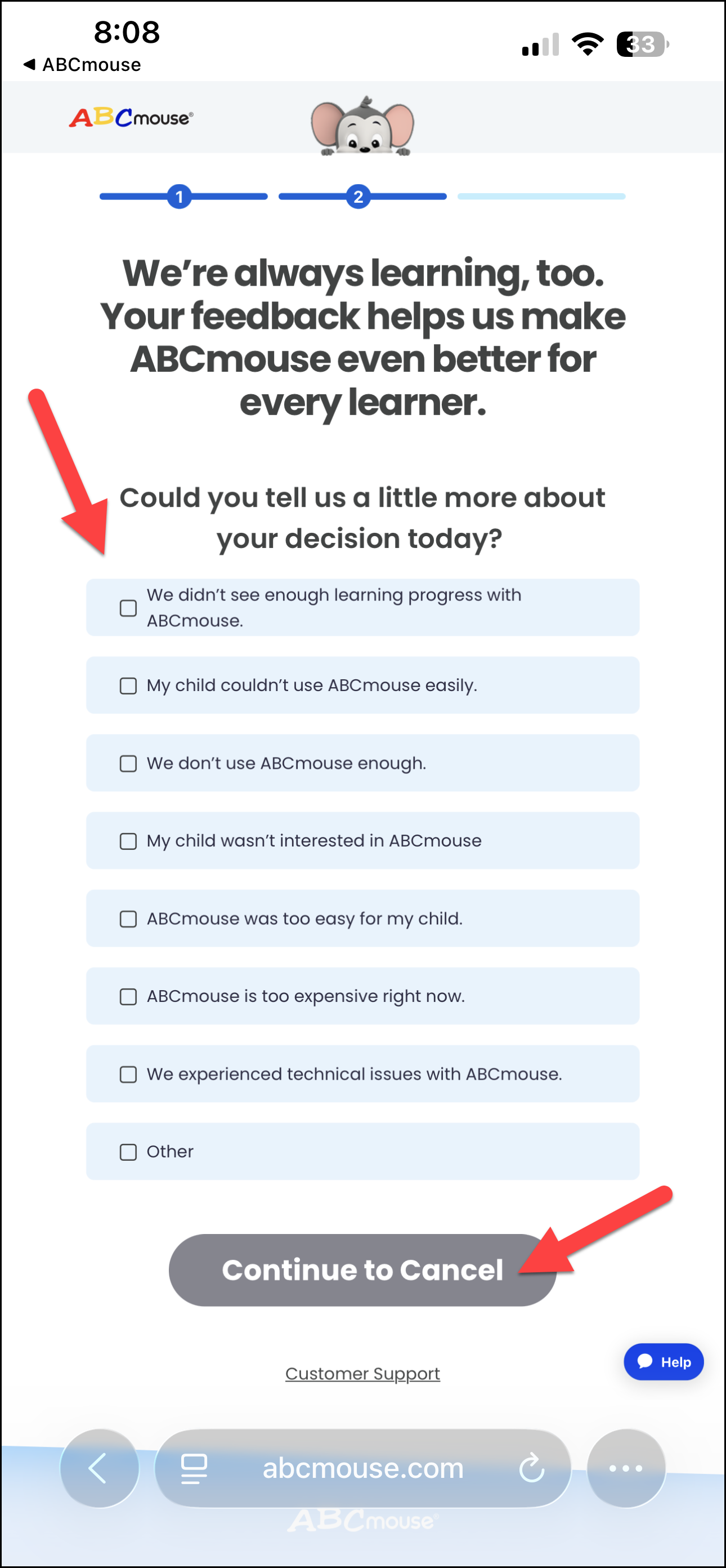 Thank you for being part of ABCmouse Cancellation Path pointing to cancel membership button.jpg
