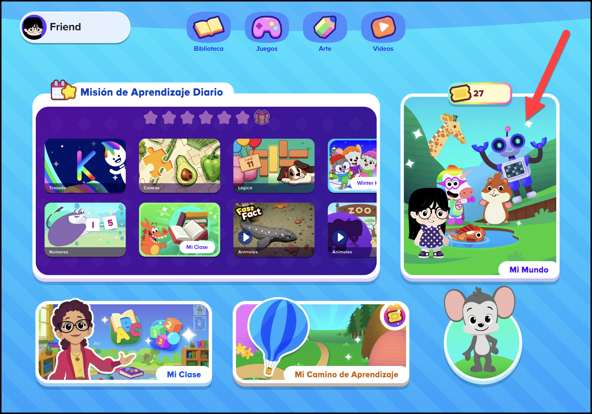 Espanol ABCmouse 2 v1.53.0 on the Home Screen ponting to My World.png