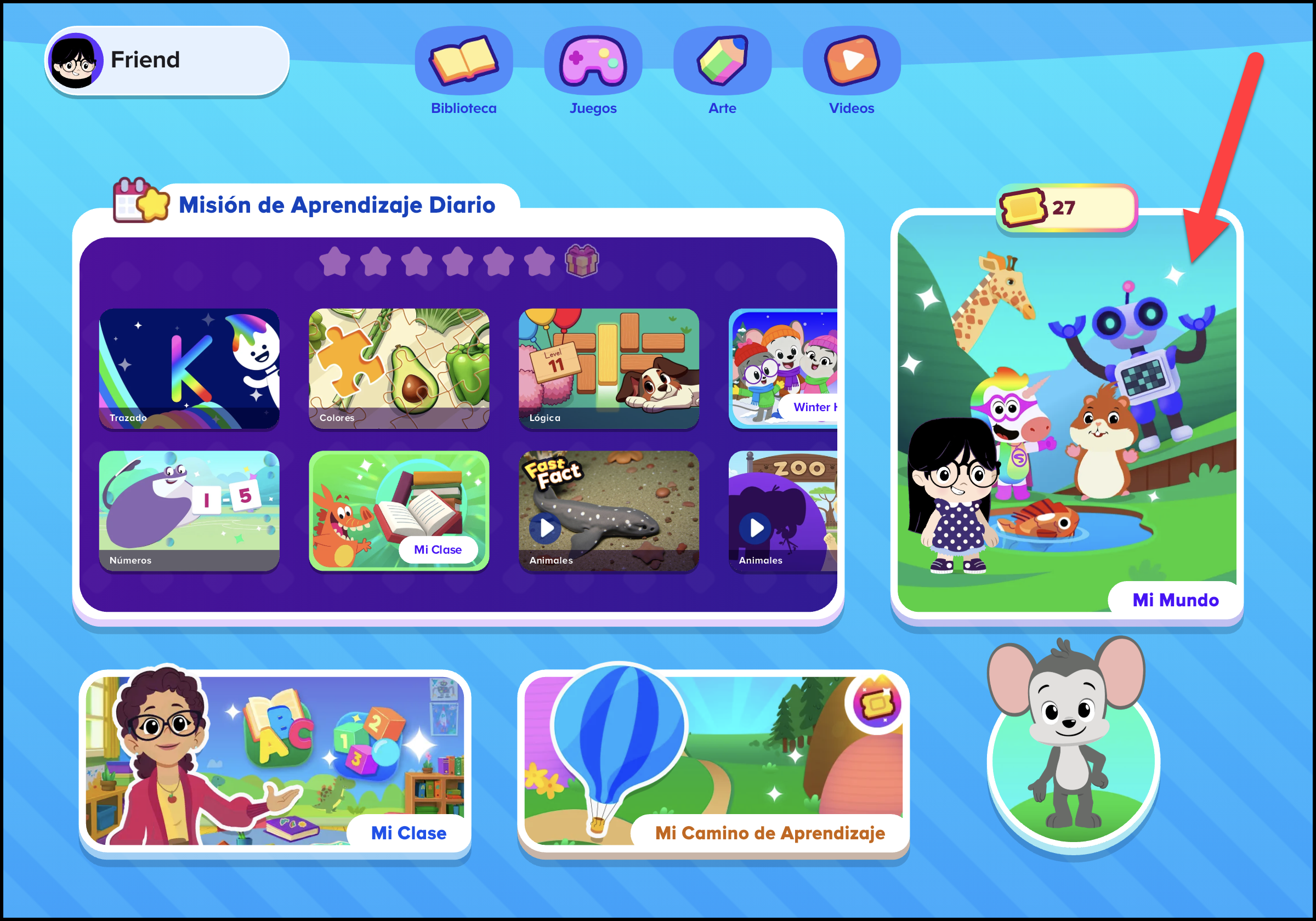 Espanol ABCmouse 2 v1.53.0 on the Home Screen pointing to My World.png