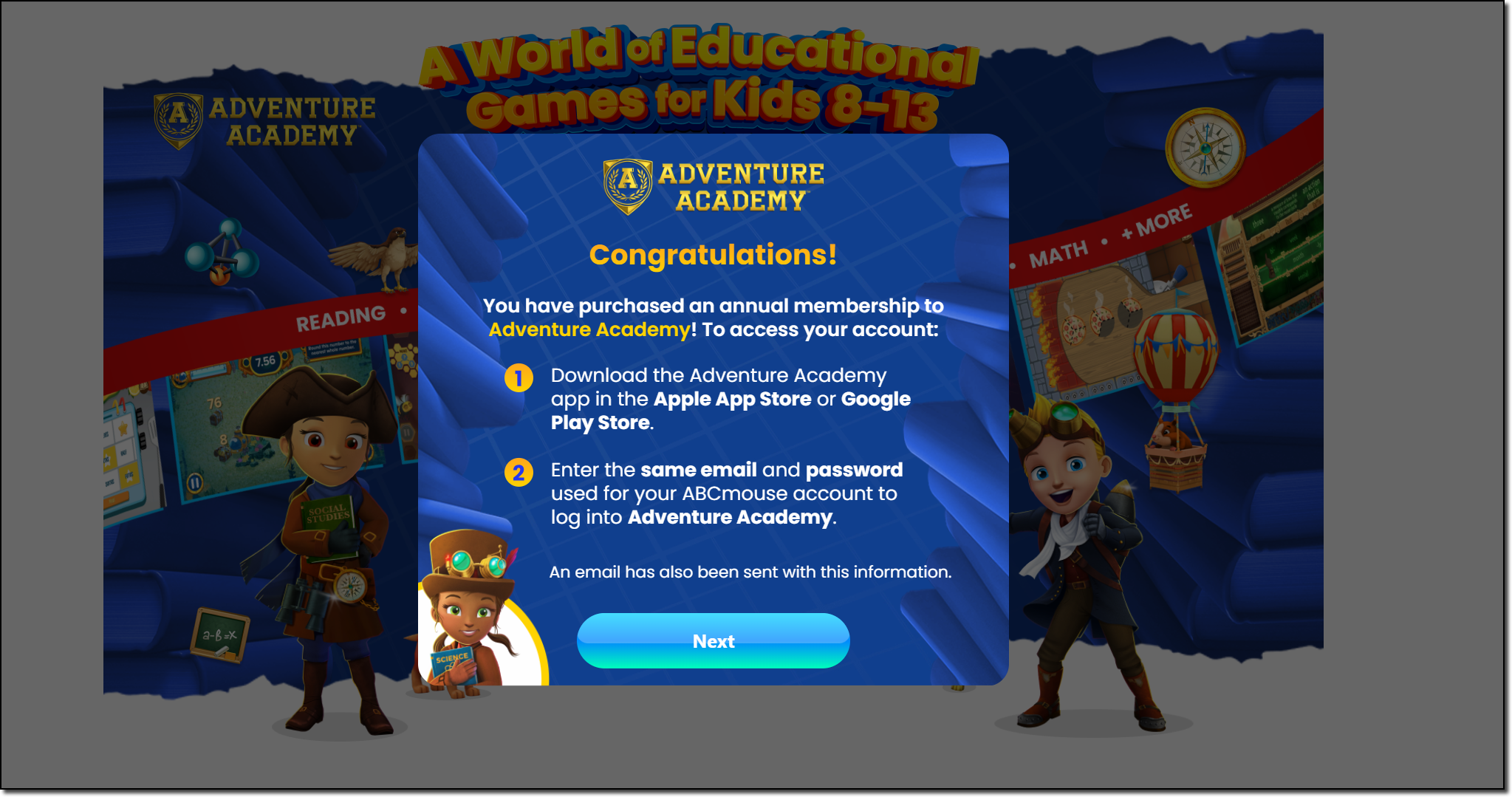 Adventure Academy - Congratulations - ABCmouse login info.png