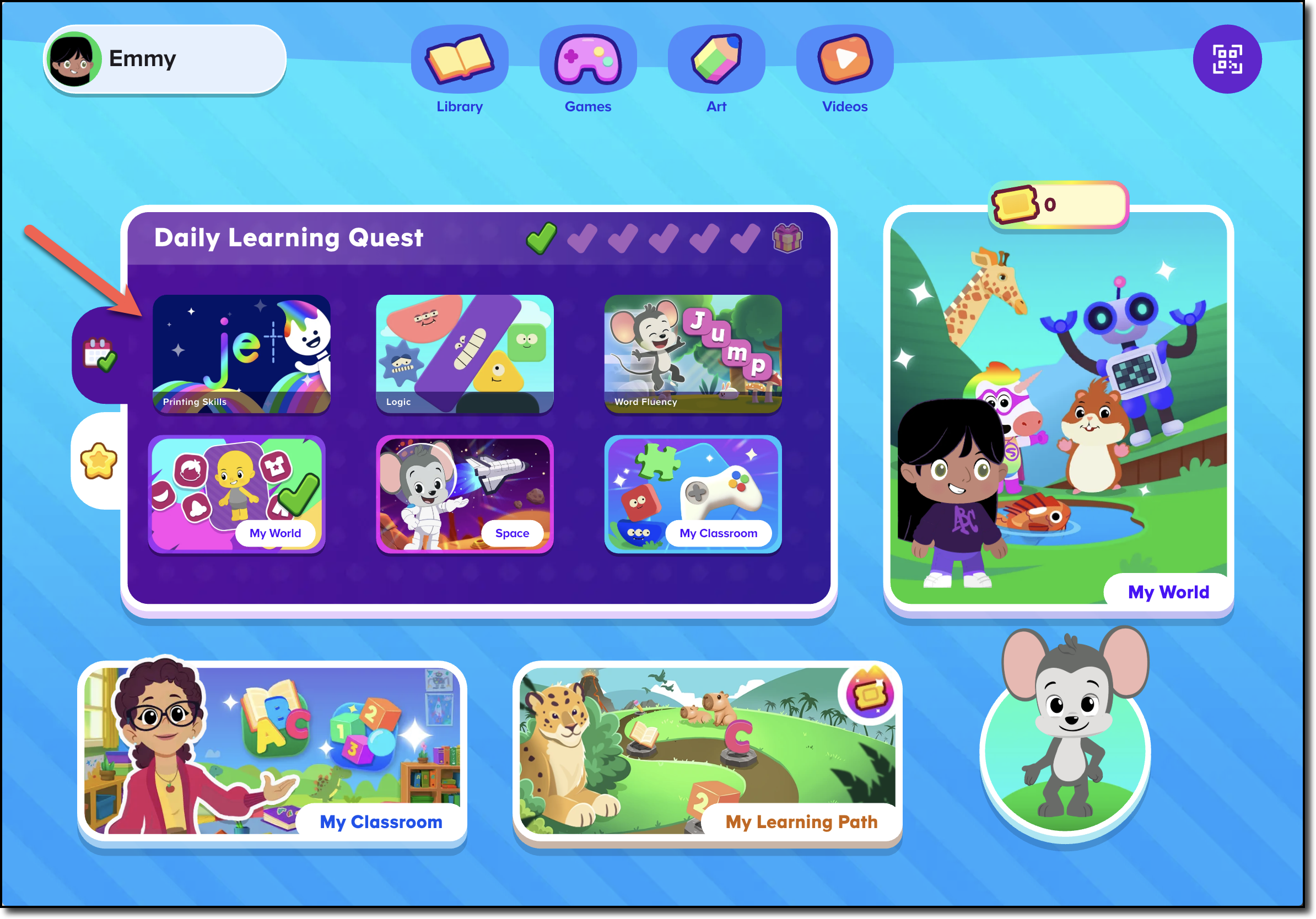 ABCmouse home - Daily quest 2 tabs w arrow.png
