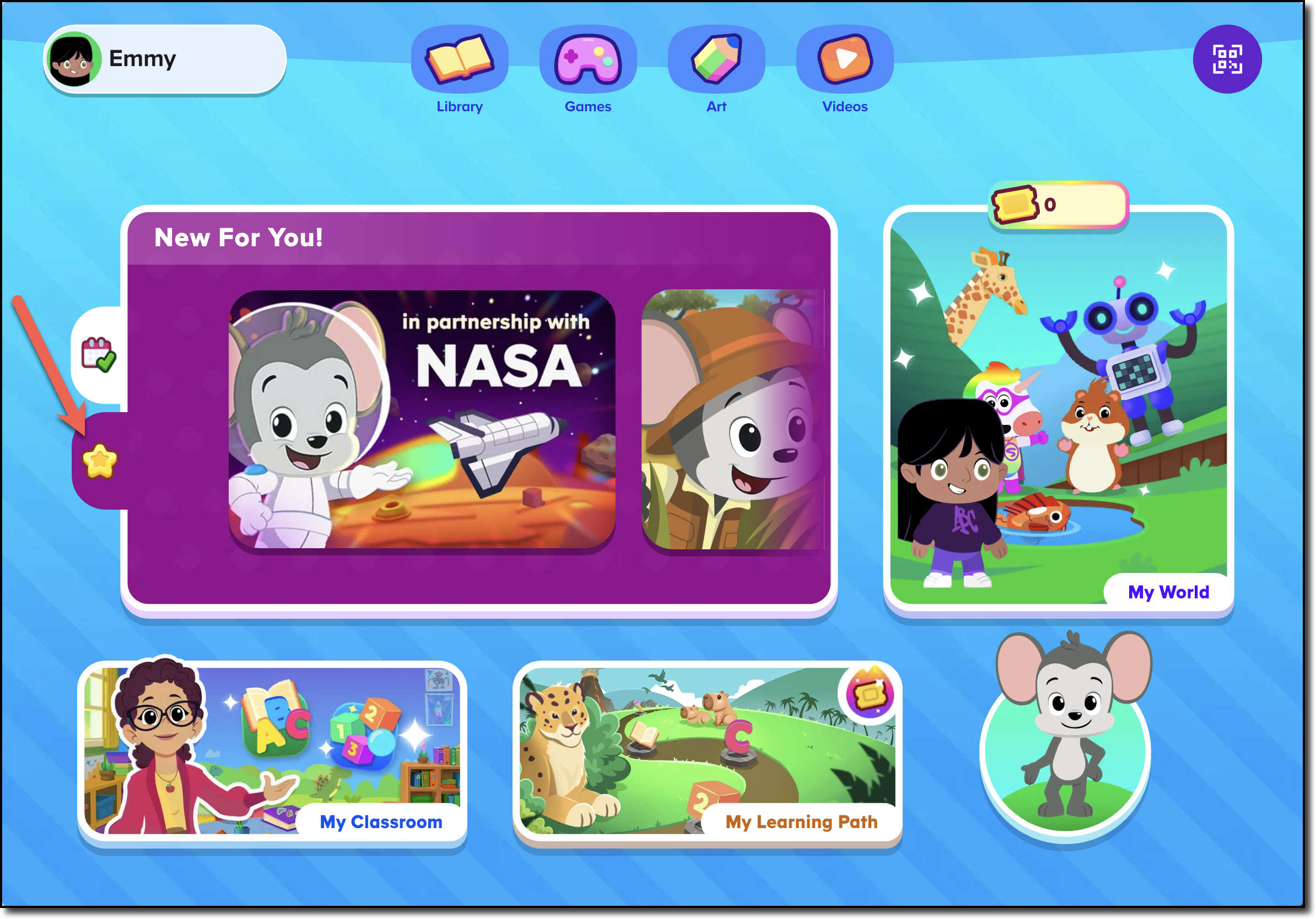 ABCmouse home - Daily quest star tab w arrow.png