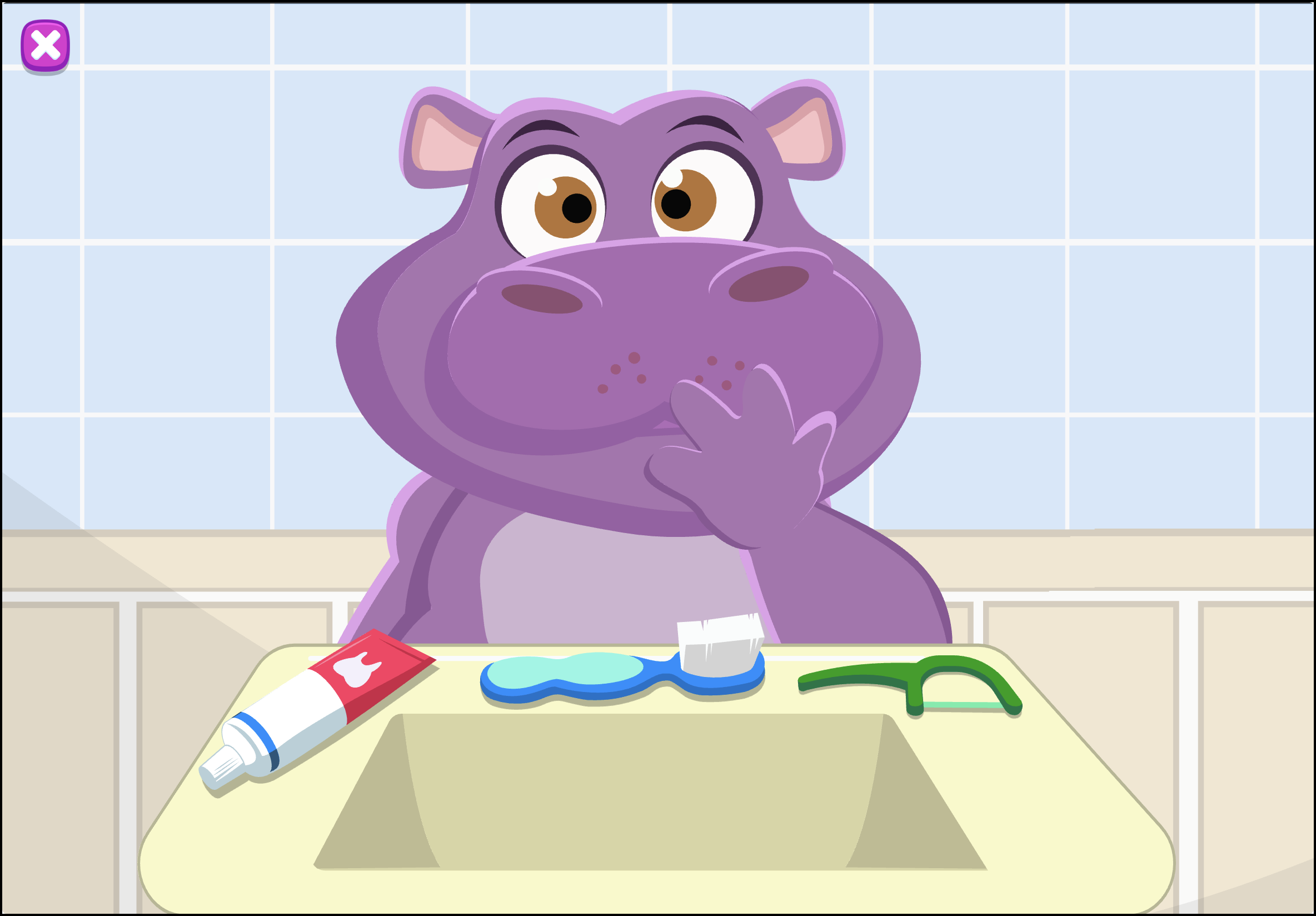 ABCmouse Toddler Classroom Healthy Habits Flossing Hippo.png