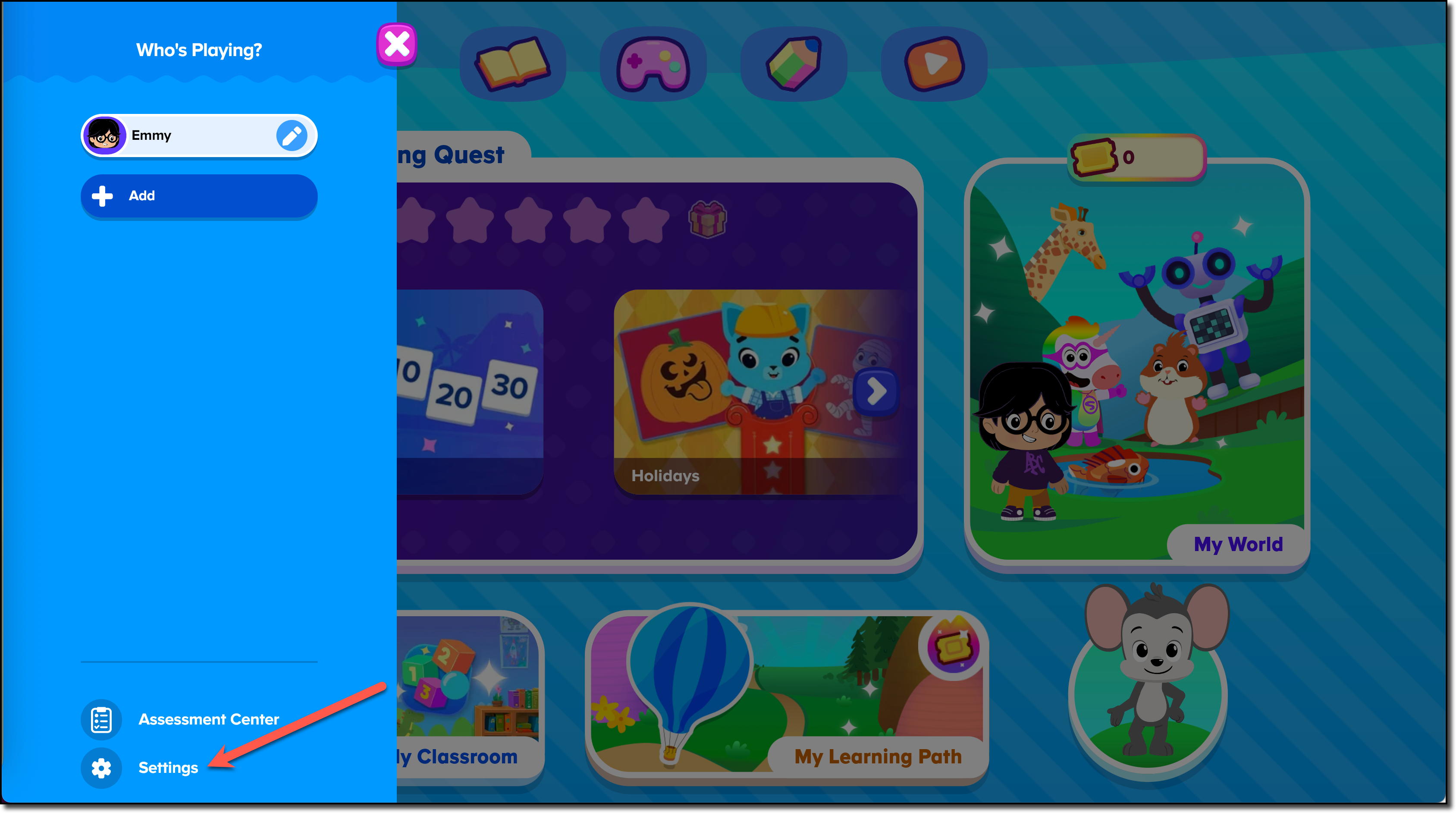 click Settings in ABCmouse.png