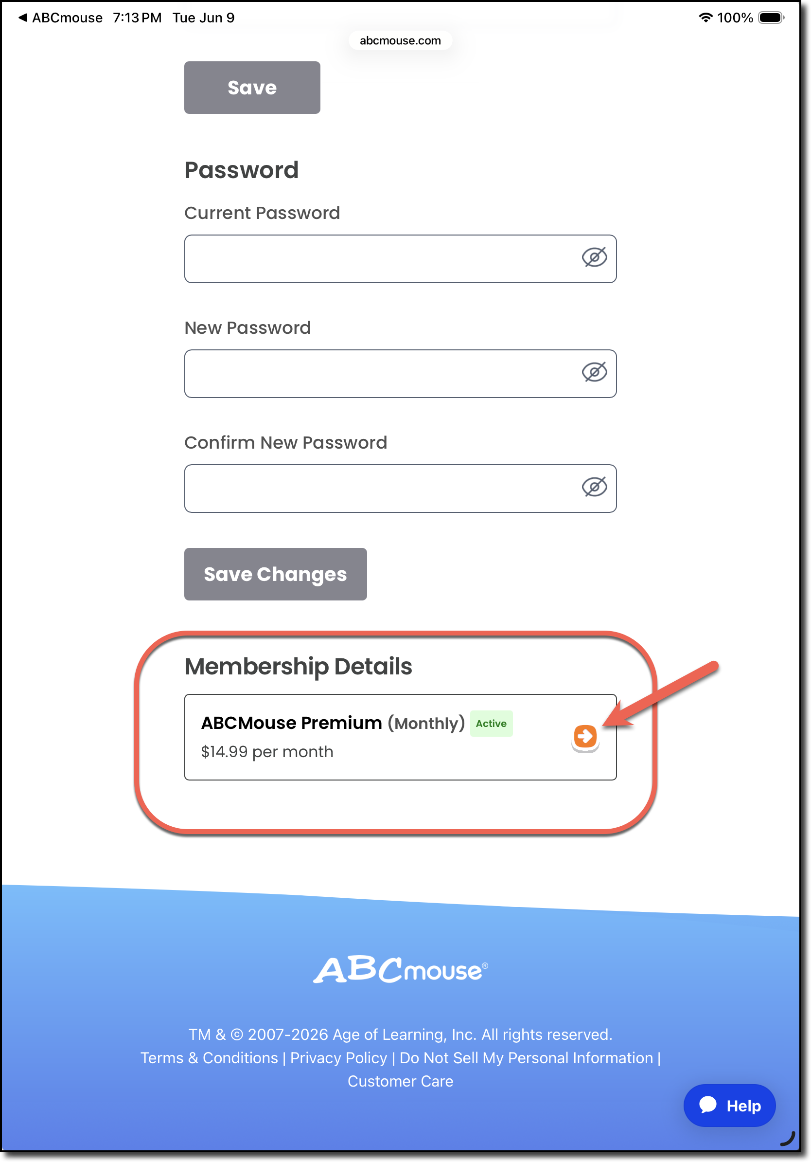 ABCmouse Manage My Account - Membership Details arrow.png