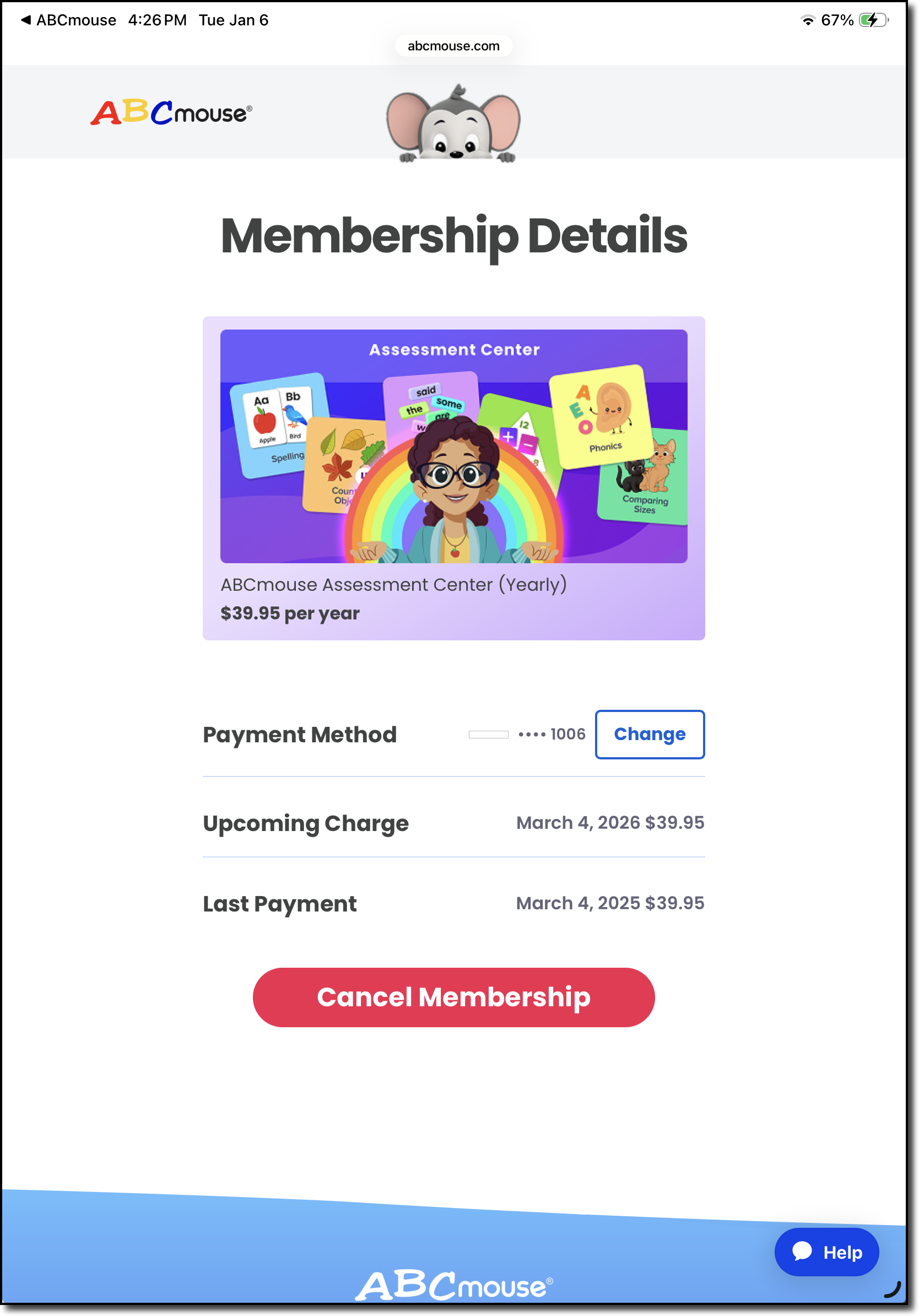 Detalles de la membresía ABCmouse - Assessment Center billing.png