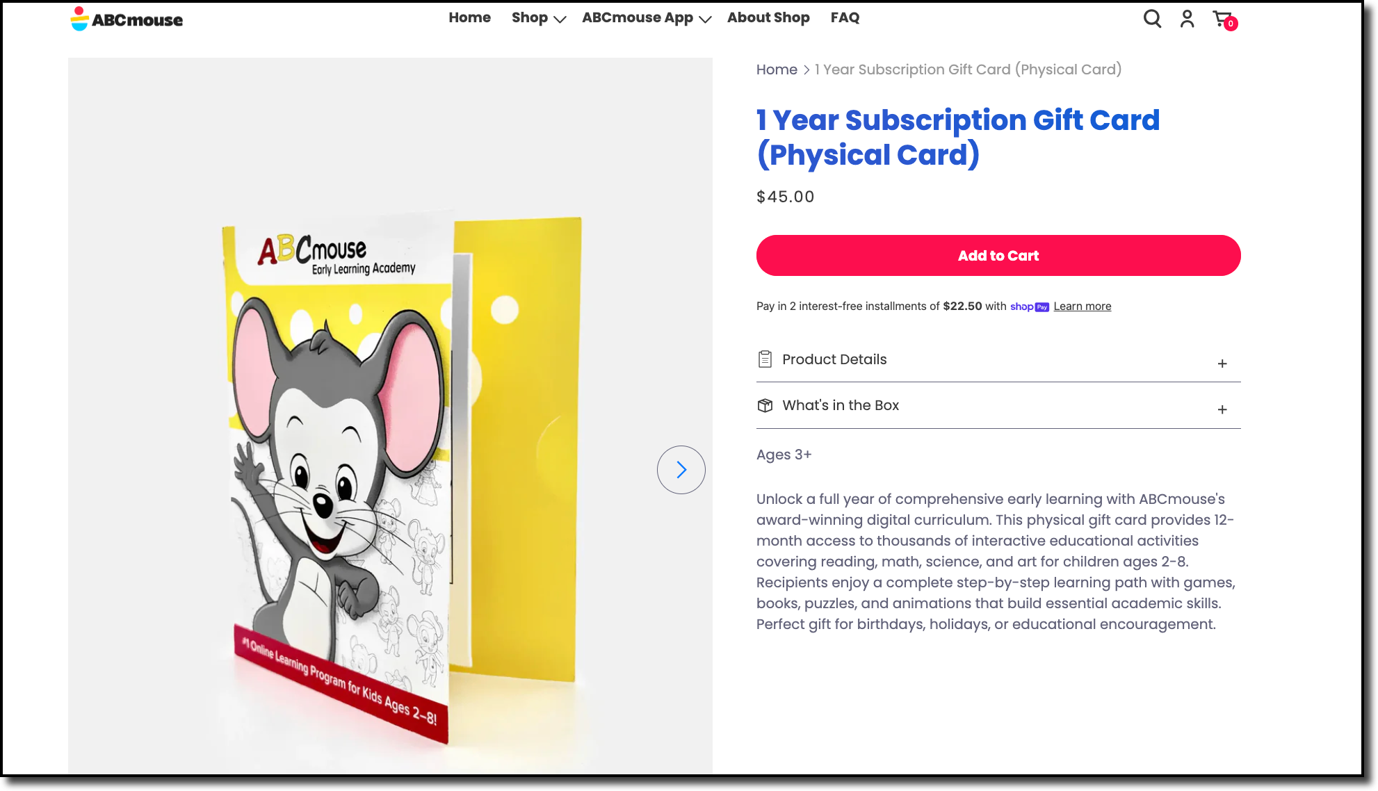 ABCmouse Tarjeta regalo de suscripción de 1 año de ABCmouse Shop.png