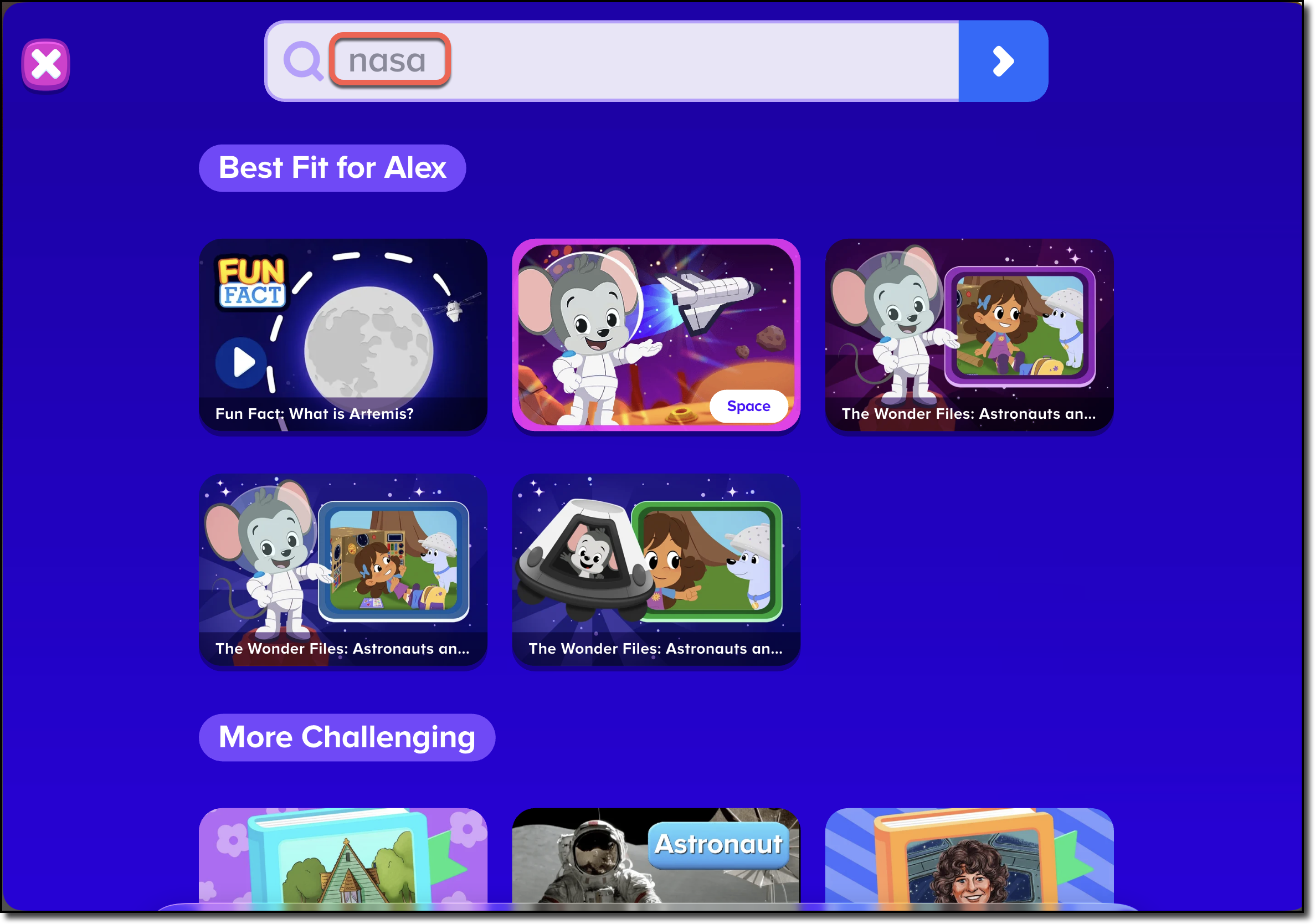 Página de búsqueda de ABCmouse - NASA.es