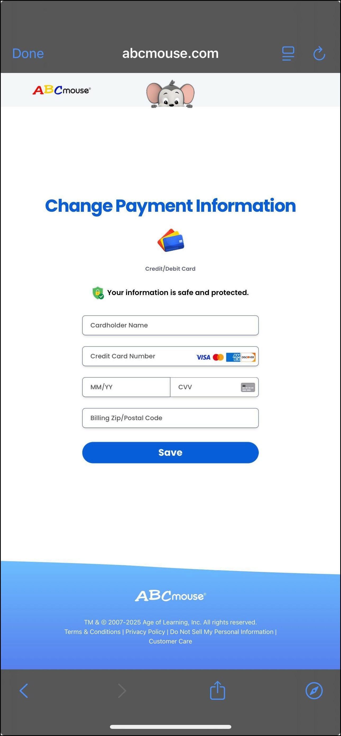 Cambiar la información de pago de la tarjeta de crédito en ABCmouse 2 web view.jpg