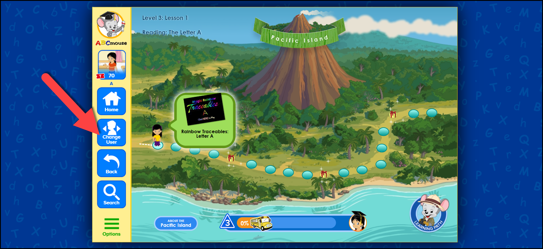 ABCmouse Ruta de aprendizaje clásica señalando el cambio de usuario.png