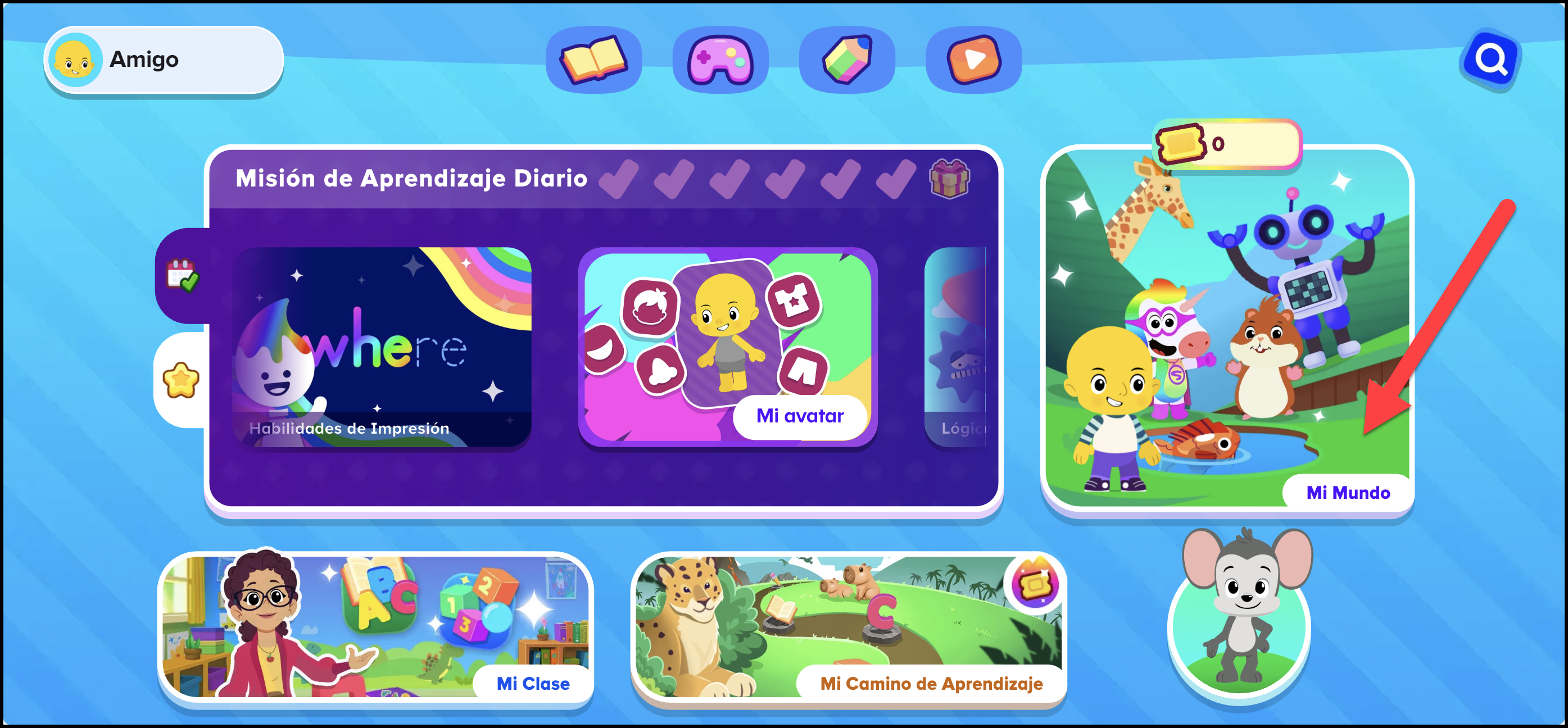 Espanol ABCmouse (Mexico) v1.63.0 Student Homepage pointing to 'Mi Mundo'.png