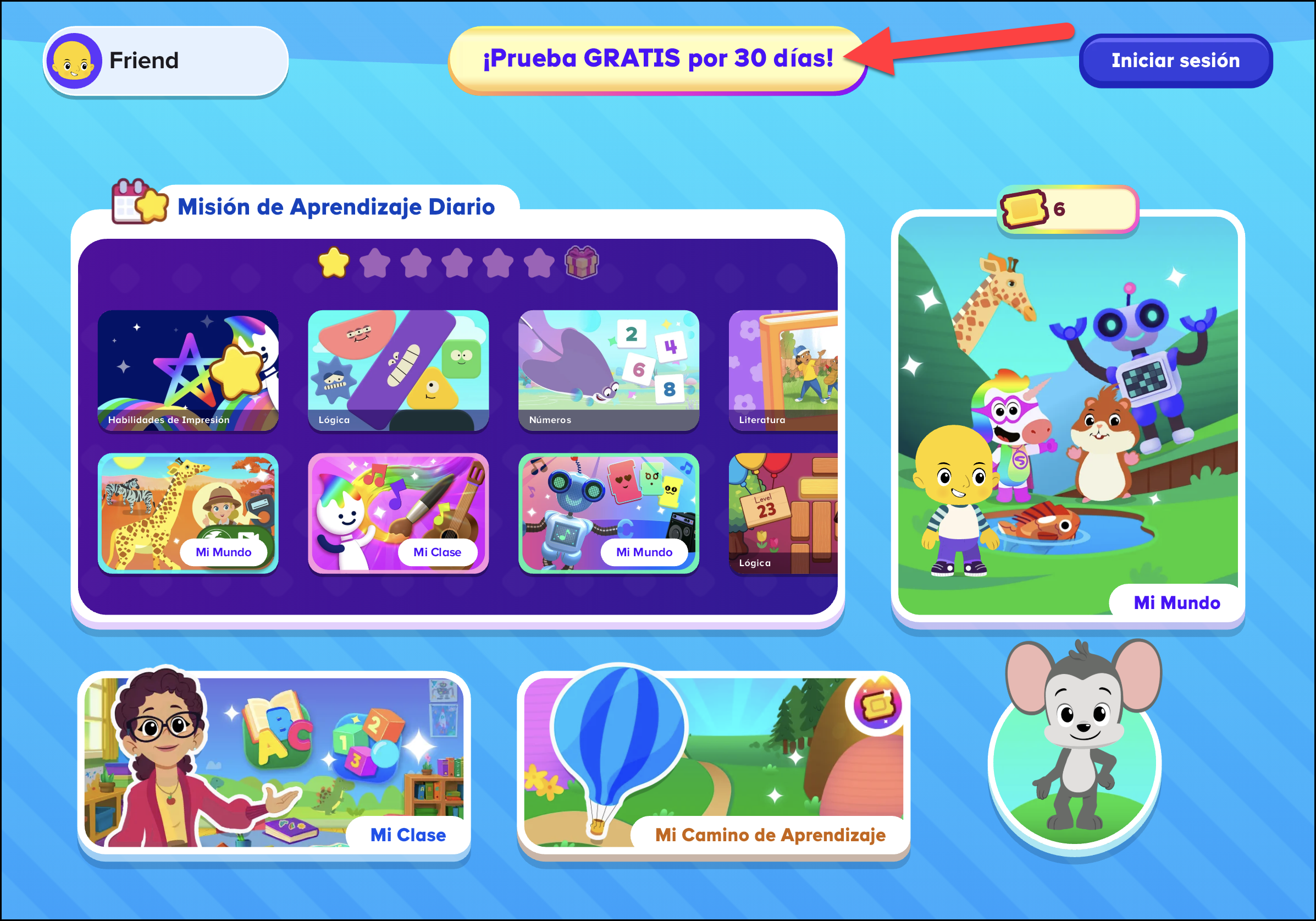 Espanol ABCmouse 2 1.53.0 Homepage for Basic Access Pointing to Free Button.png
