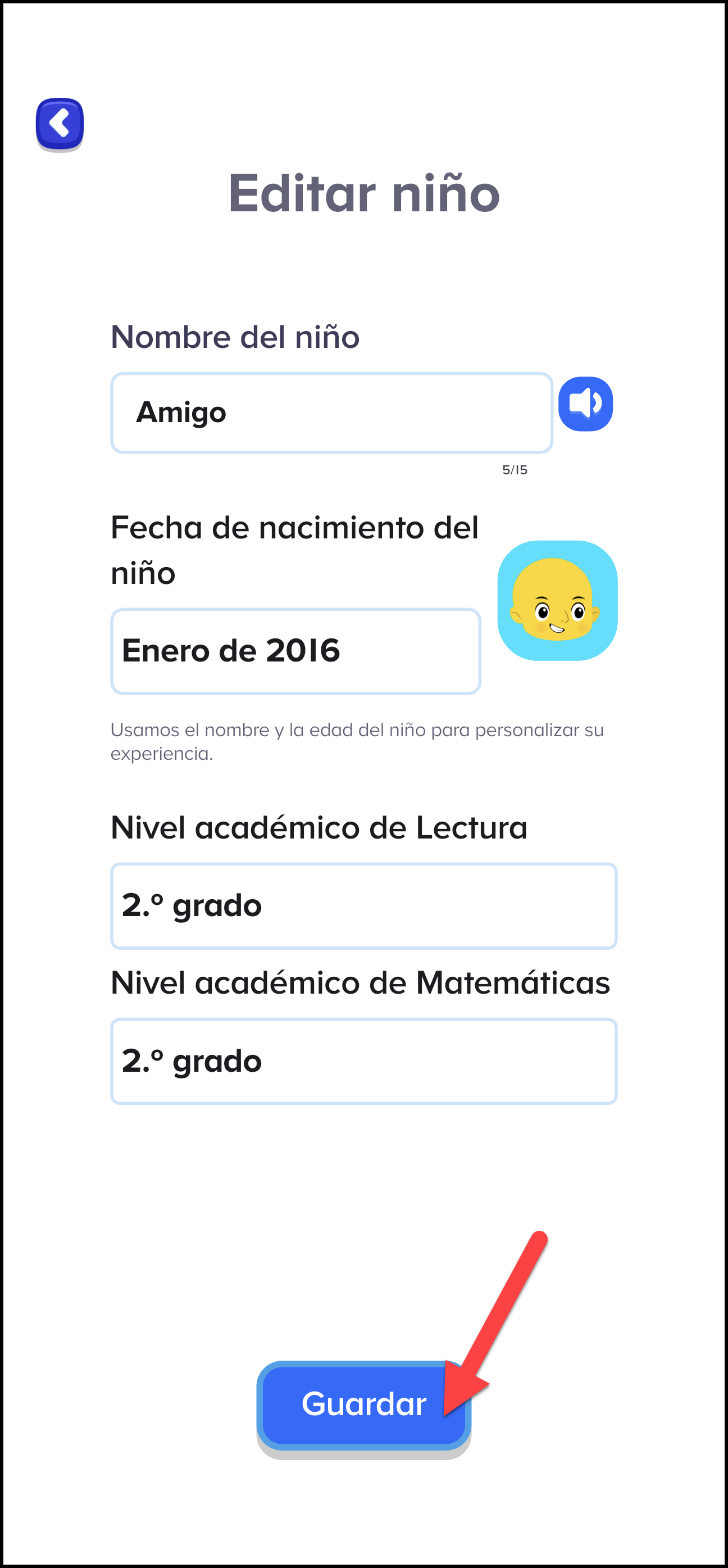 Espanol ABCmouse (Mexico) v1.63.0 pointing to save button in add child area.png