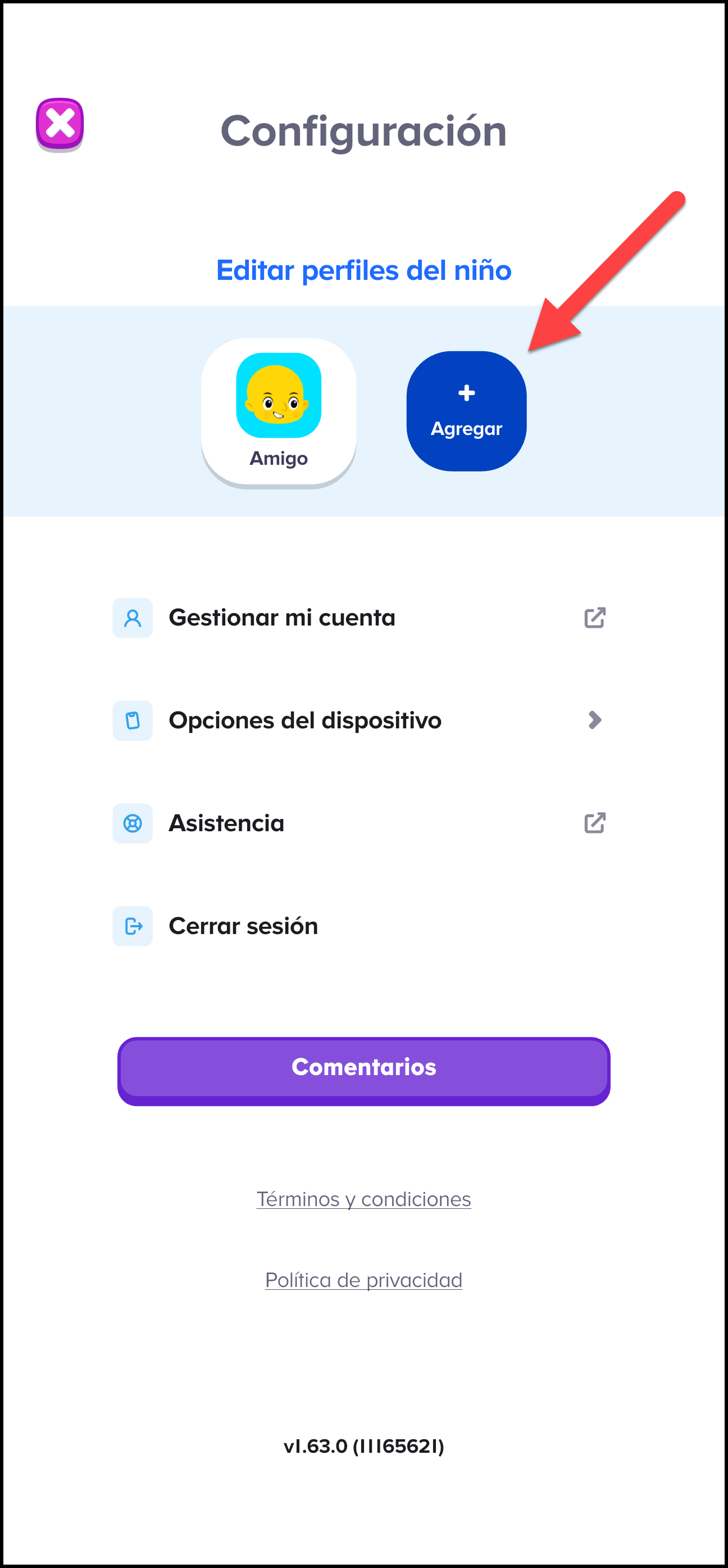 Espanol ABCmouse (Mexico) v1.63.0 pointing to add profile within the settings area.png