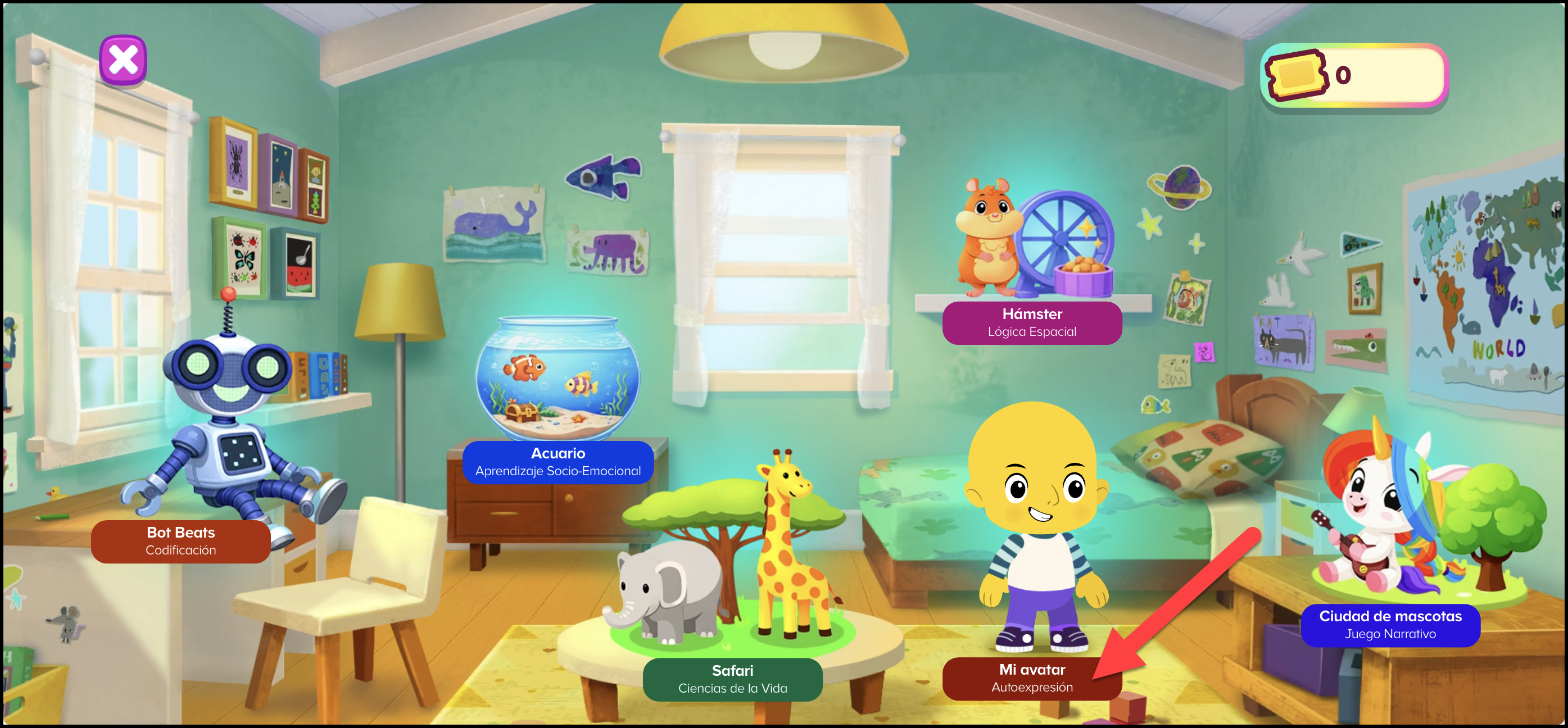 Espanol (Mexico) ABCmouse v1.63.0 pointing to the my avatar section within my world area.png