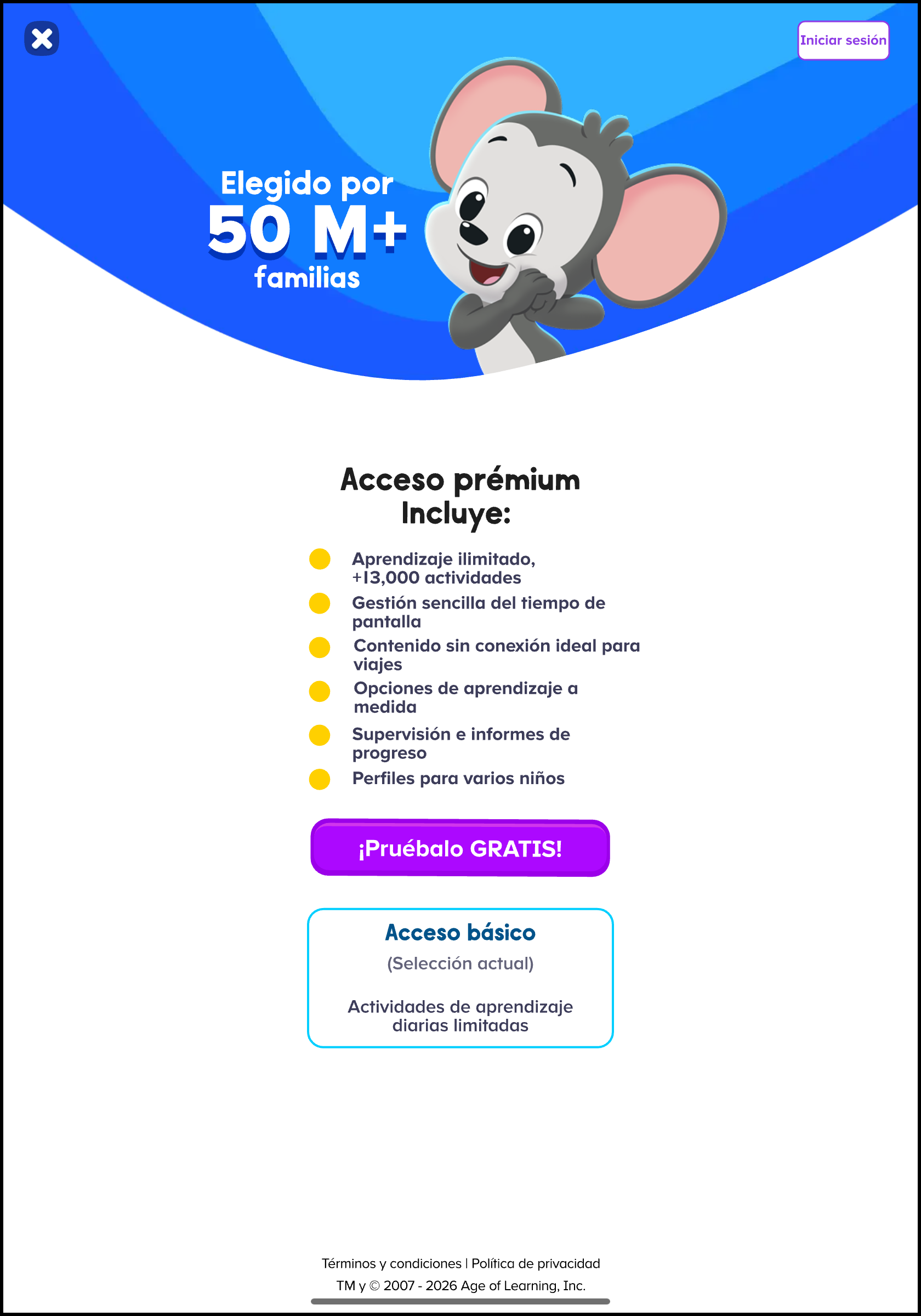 Espanol (Mexico) ABCmouse v1.63.0 Premium with a Try it free button vs Basic with limited activities.png