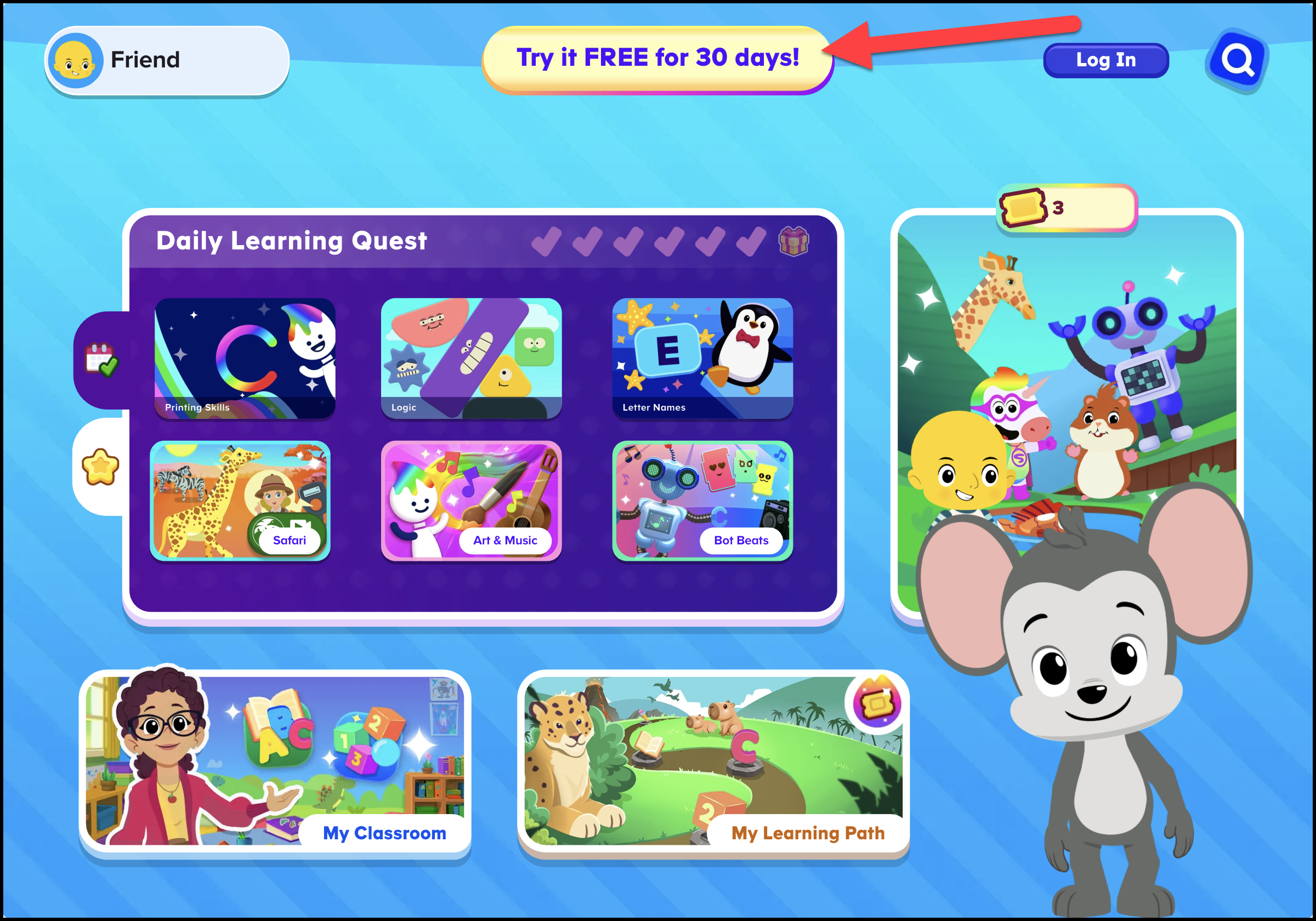 English (American) ABCmouse 1.63.0 Homepage for Basic Access Pointing to Free Button.png