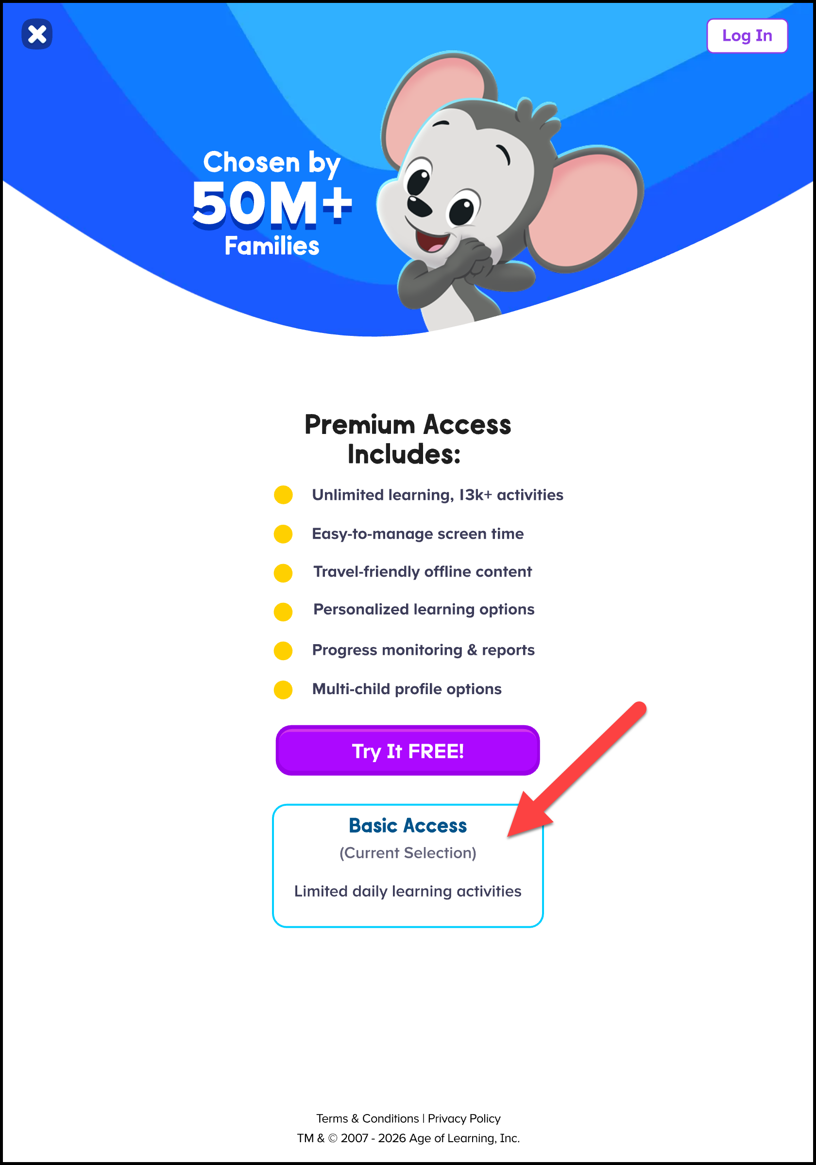 English (American) ABCmouse v1.63.0  pointing to basic access on the purchase membership offers.png