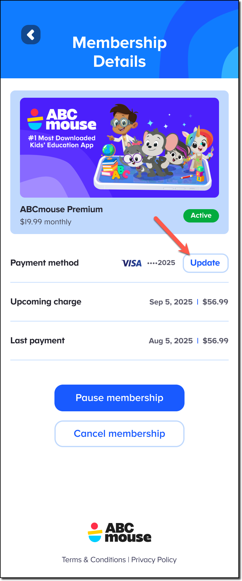 Member Details - click Payment method Update arrow.png