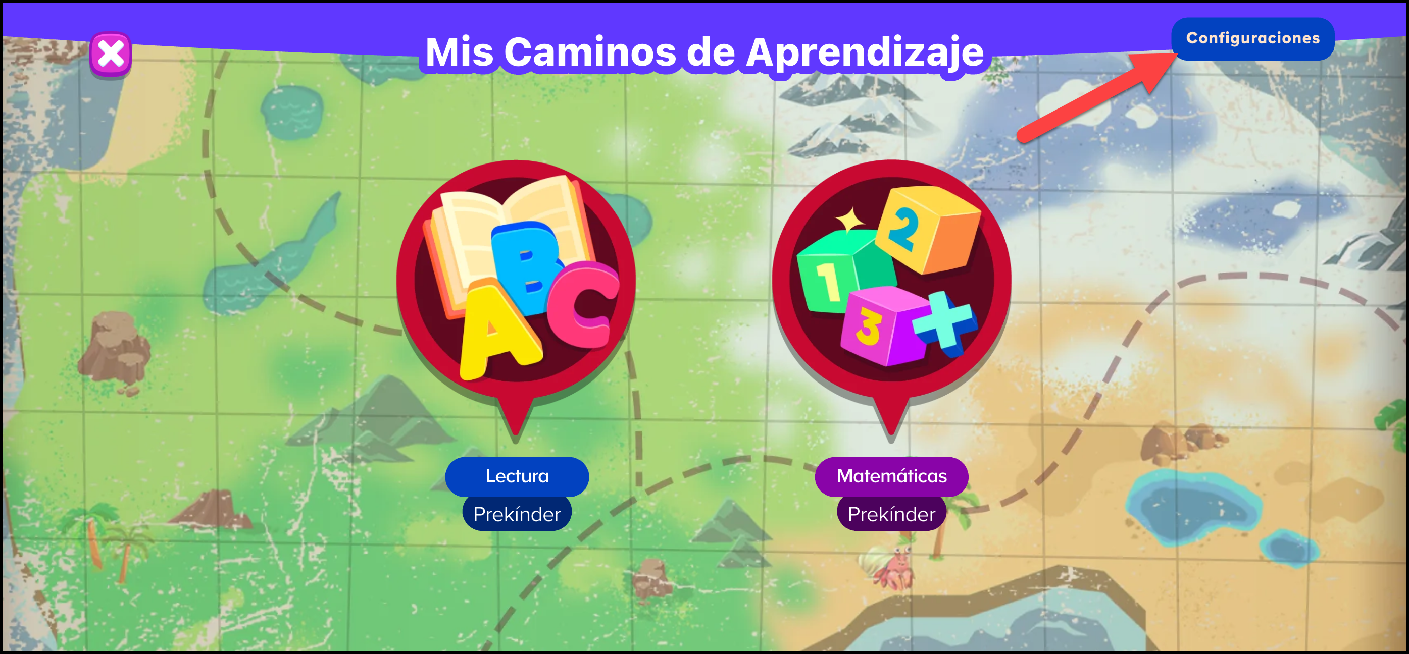 Espanol ABCmouse v1.56.0 pointing to the setting on My Learning Path.png