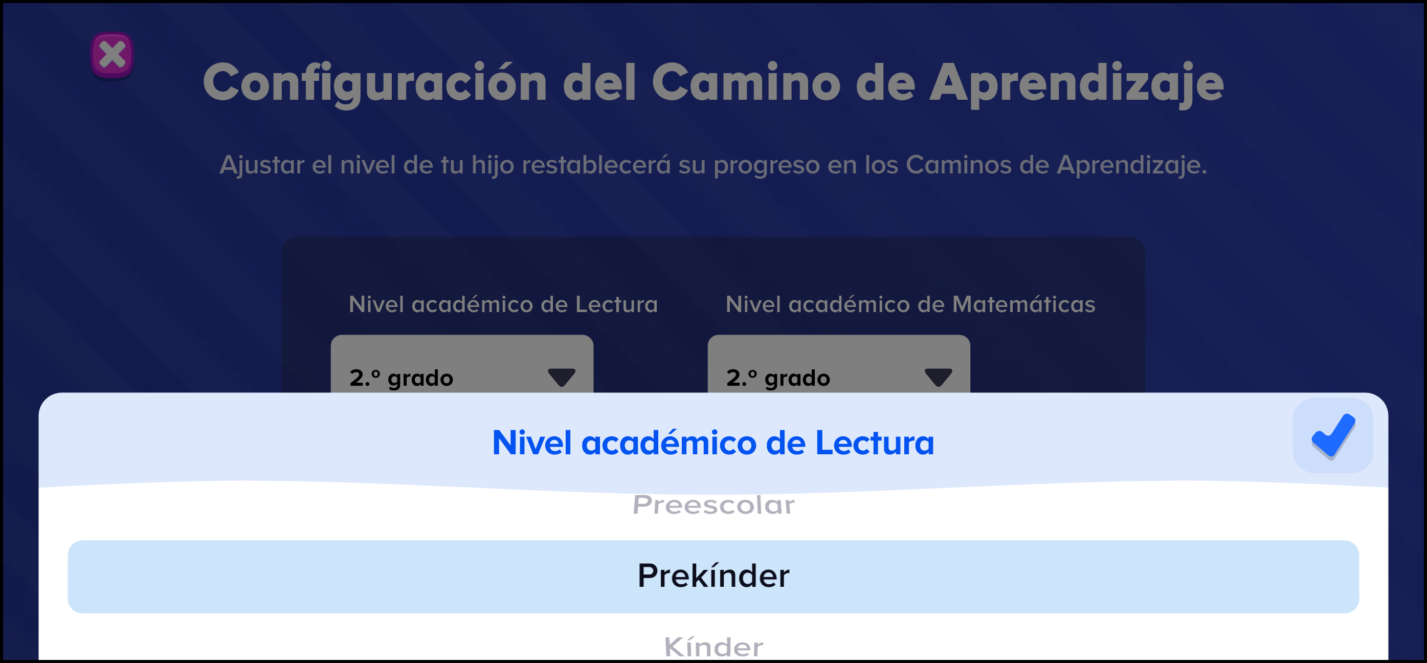 Espanol ABCmouse (Mexico) v1.63.0 switch the level on learning path settings area.png