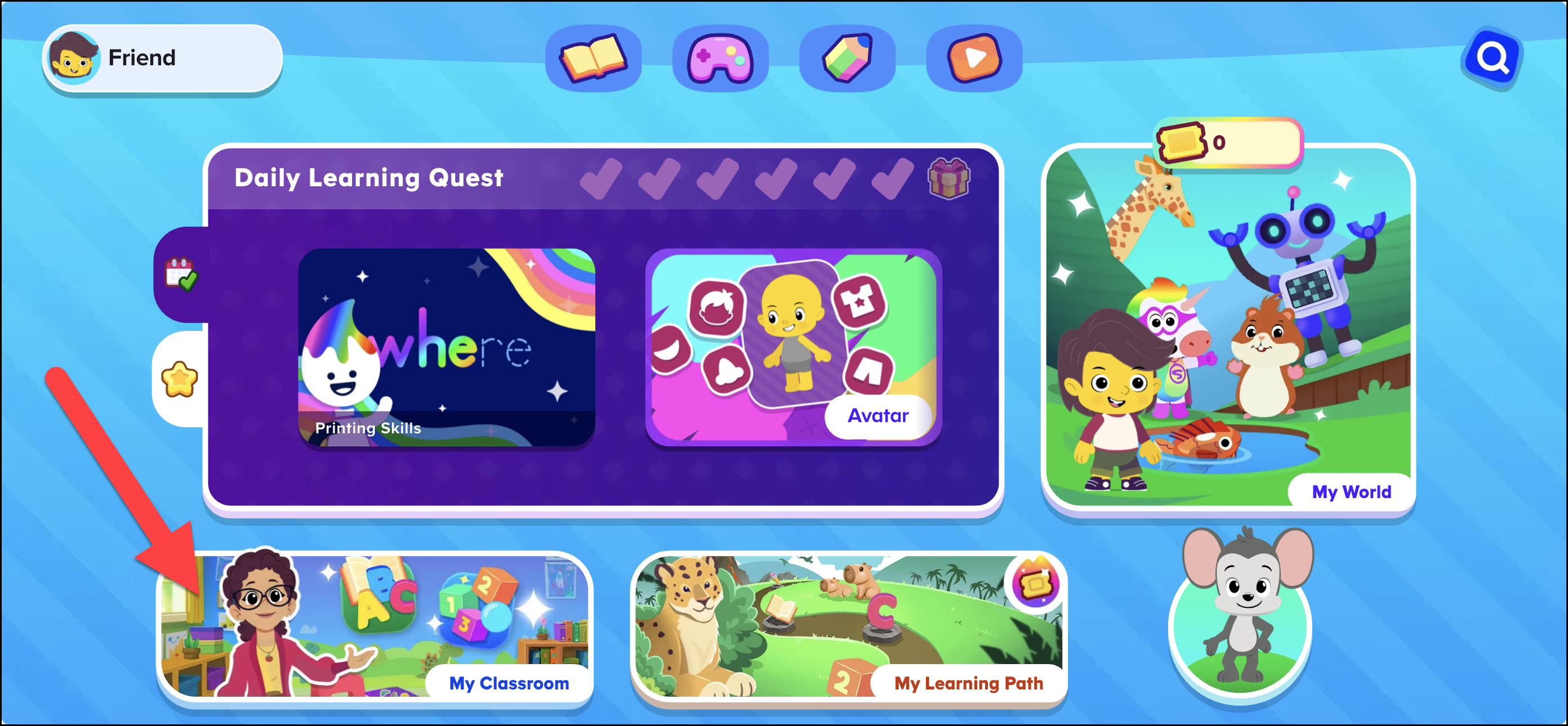 ABCmouse web homescreen - arrow to My Classroom.png