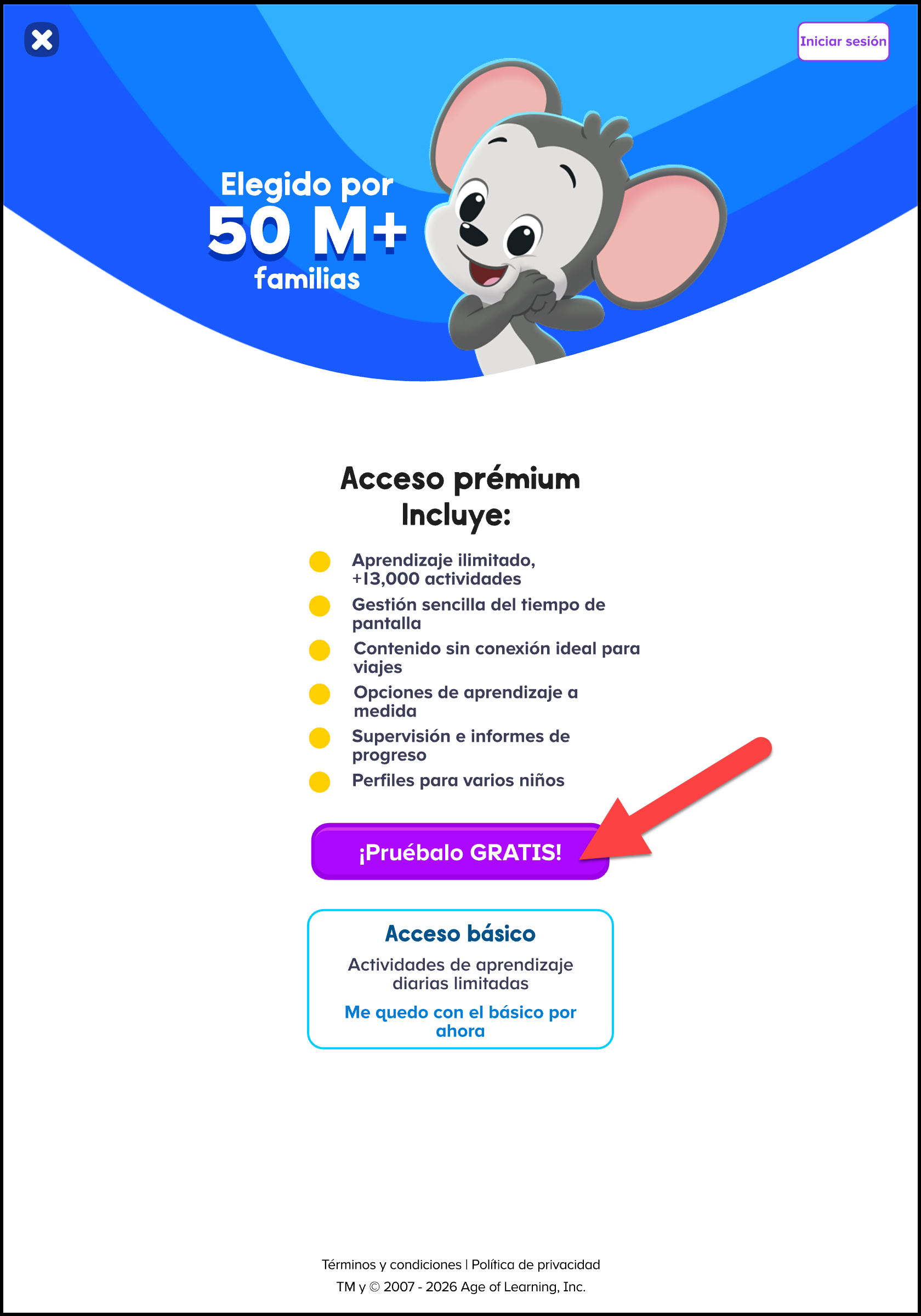 Espanol (Mexico) ABCmouse v1.68.0 Premium access with free month offer vs Basic access limit activities.png