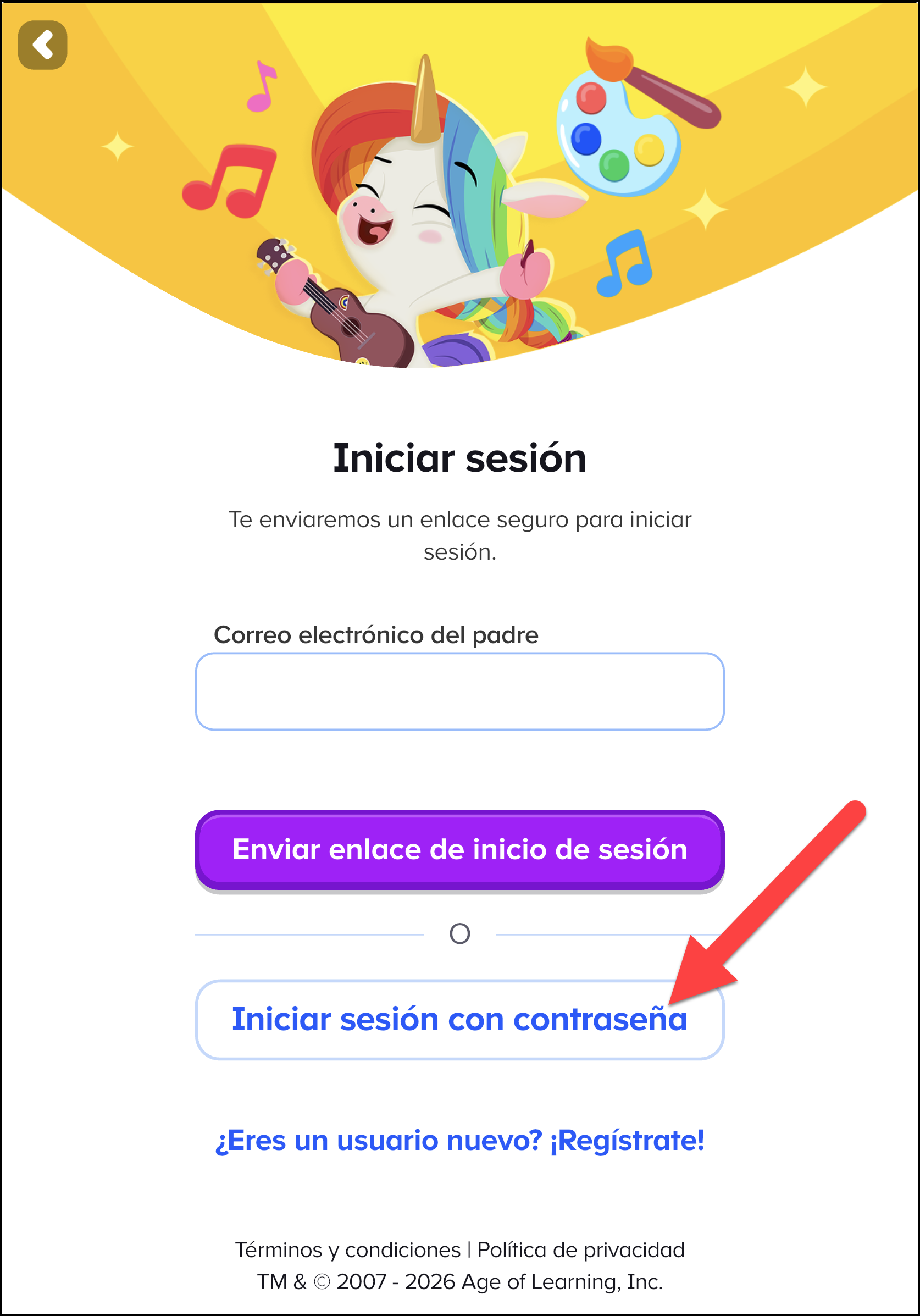 Espanol (Mexico) ABCmouse v1.68.0 secure link to log in or log in with password.png