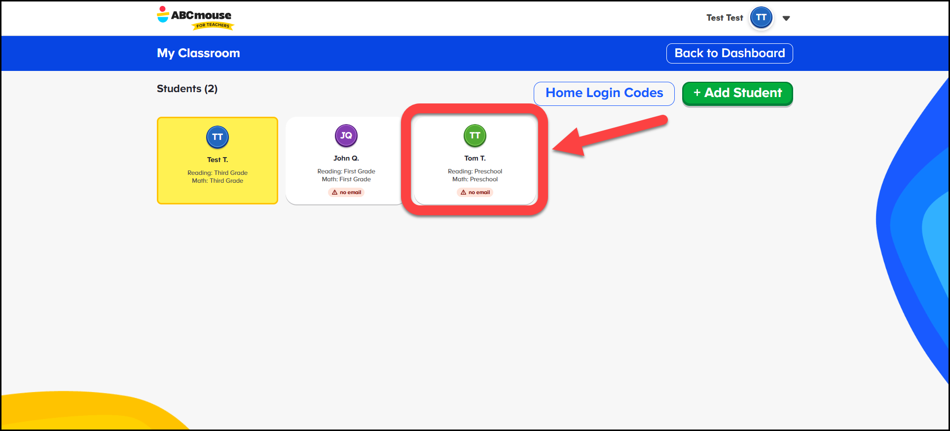 English (American) ABCmouse v1.68.0 Teacher account pointing to student tom.png