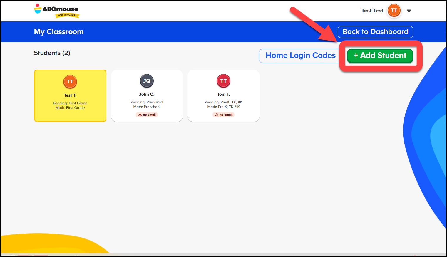 English (American) ABCmouse v1.68.0 Teacher account pointing to +Add Student.png