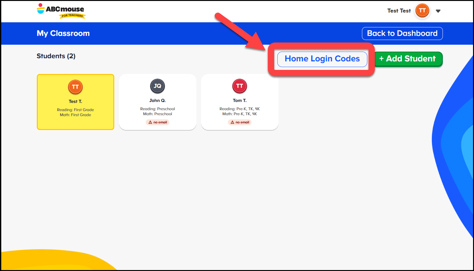 English (American) ABCmouse v1.68.0 Teacher account pointing to Home Login Codes.png