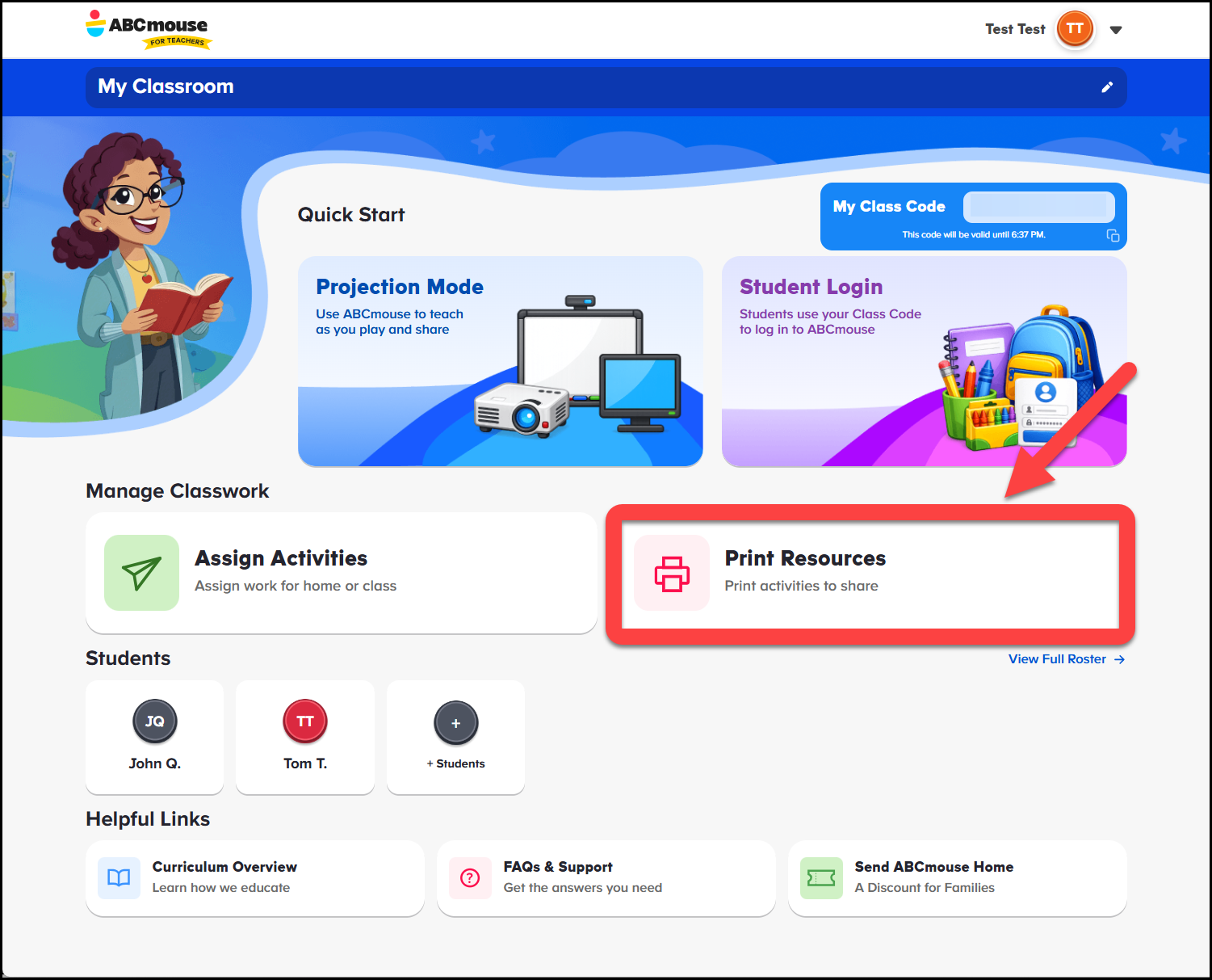 English (American) ABCmouse v1.68.0 Teacher account pointing to Print Resources.png