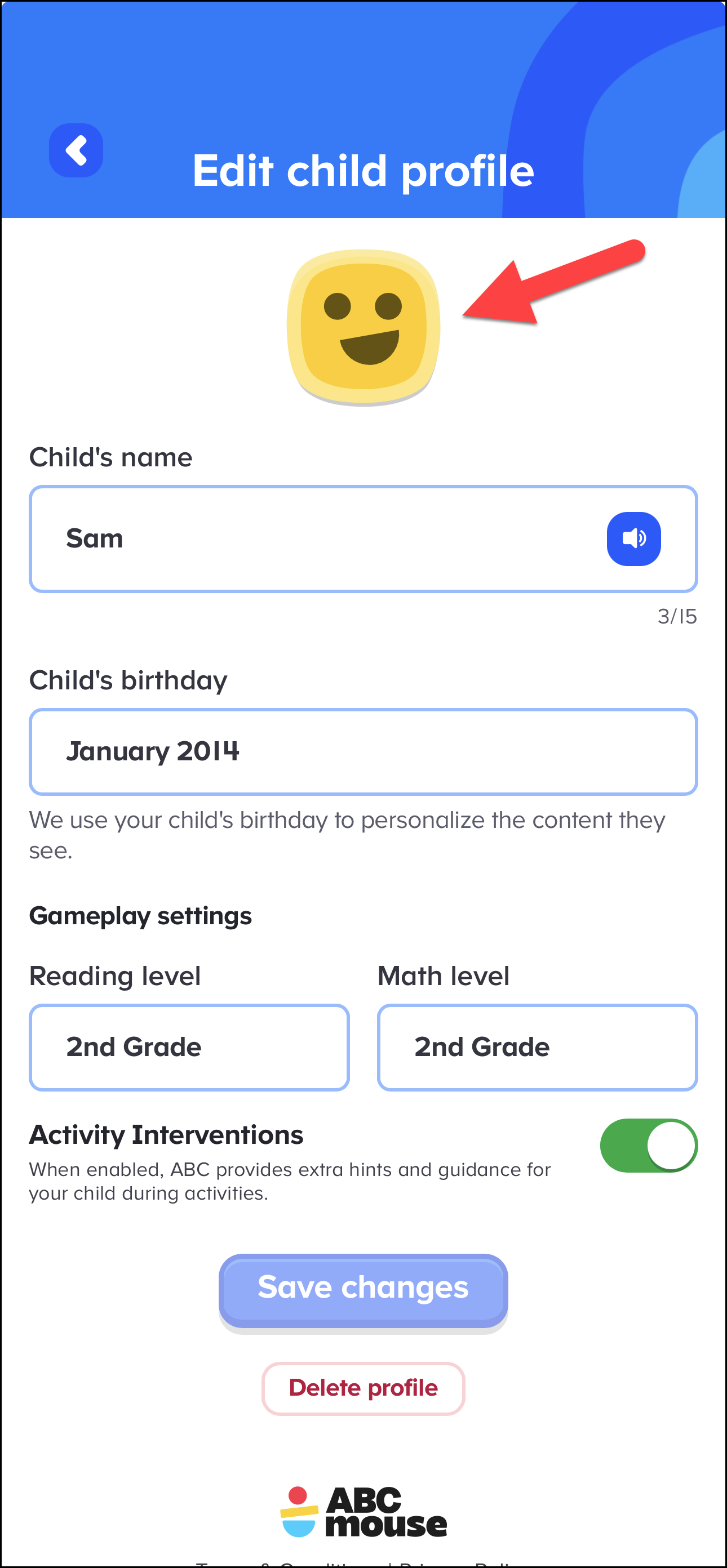 English (American) ABCmouse v1.69.0 Pointing to default image on the Edit child profile page.png