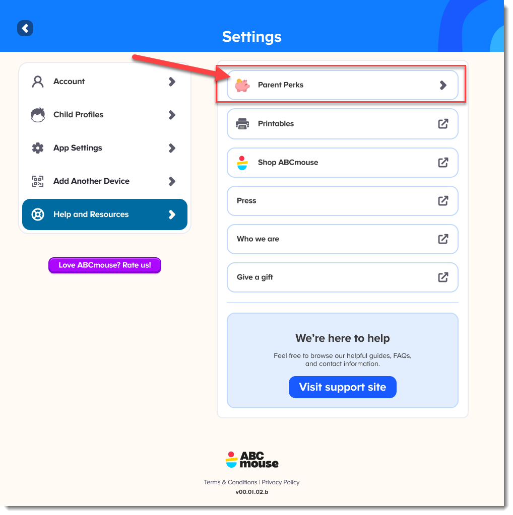 SETTINGS - Help & resources -Red Arrow.png